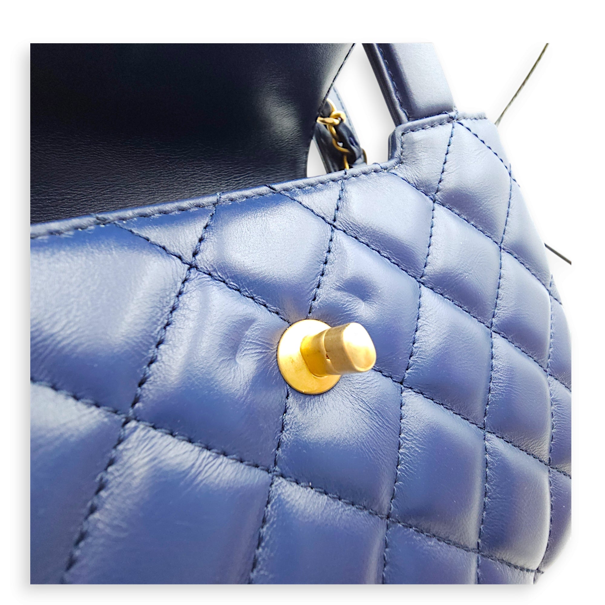 Kelly 19x12x5cm Blue Top Handle Bag in Shiny Calf, Gold hardware - Image 9