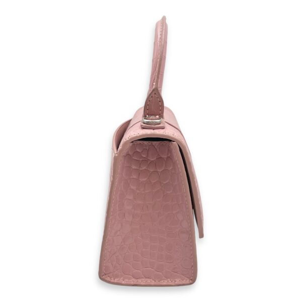 Hourglass Pink Crossbody Bag in Crocodile Embossed Leather, Silver hardware - Image 4