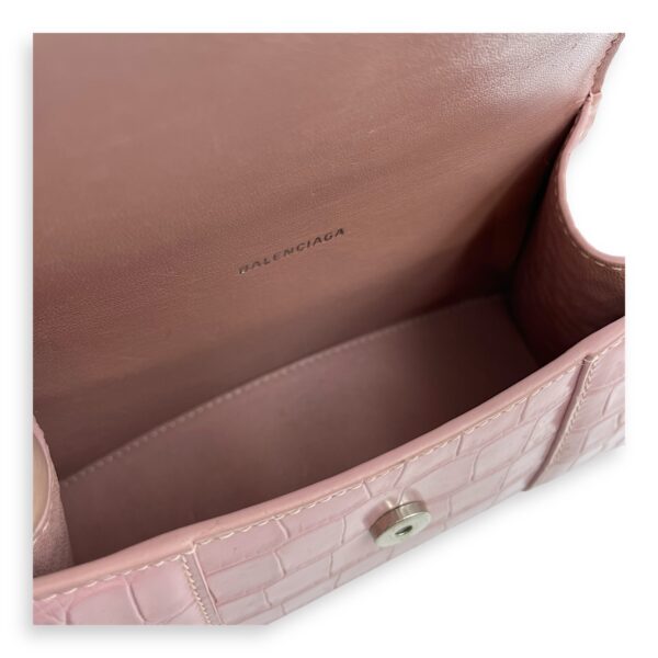 Hourglass Pink Crossbody Bag in Crocodile Embossed Leather, Silver hardware - Image 7