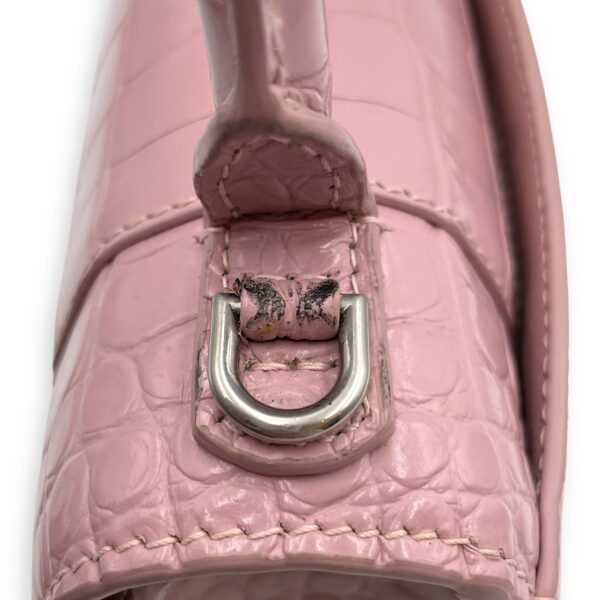 Hourglass Pink Crossbody Bag in Crocodile Embossed Leather, Silver hardware - Image 14