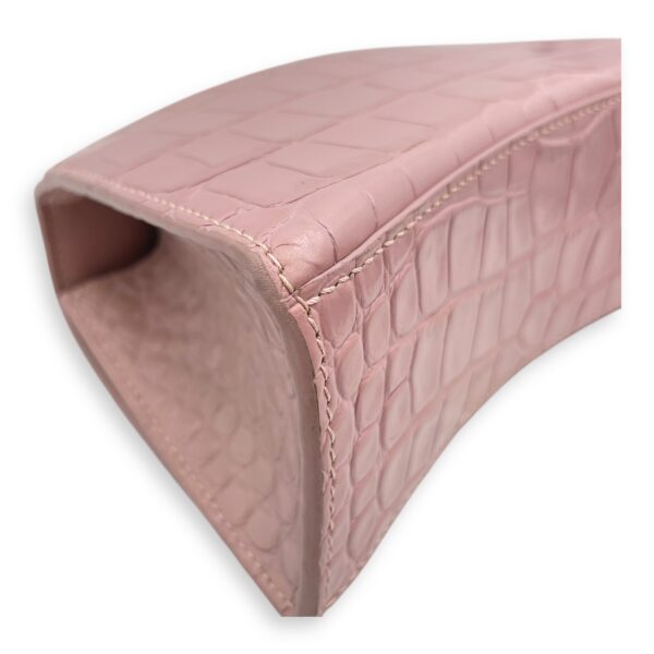 Hourglass Pink Crossbody Bag in Crocodile Embossed Leather, Silver hardware - Image 10
