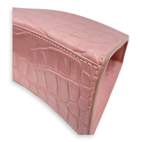 Hourglass Pink Crossbody Bag in Crocodile Embossed Leather, Silver hardware - Image 11