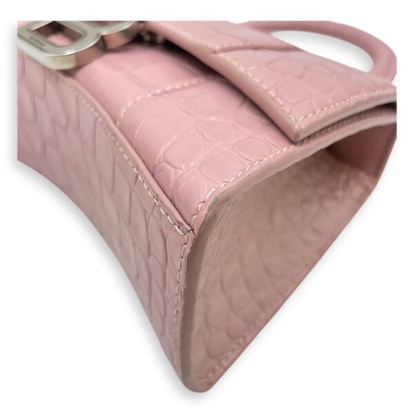 Hourglass Pink Crossbody Bag in Crocodile Embossed Leather, Silver hardware - Image 9