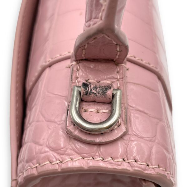 Hourglass Pink Crossbody Bag in Crocodile Embossed Leather, Silver hardware - Image 13