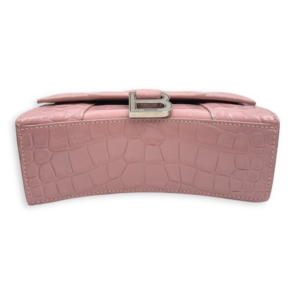 Hourglass Pink Crossbody Bag in Crocodile Embossed Leather, Silver hardware - Image 6