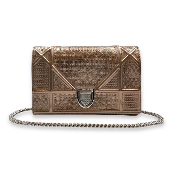 Cannage Micro Gold Wallet on Chain in Metallic Patent Leather, Silver hardware - Image 13