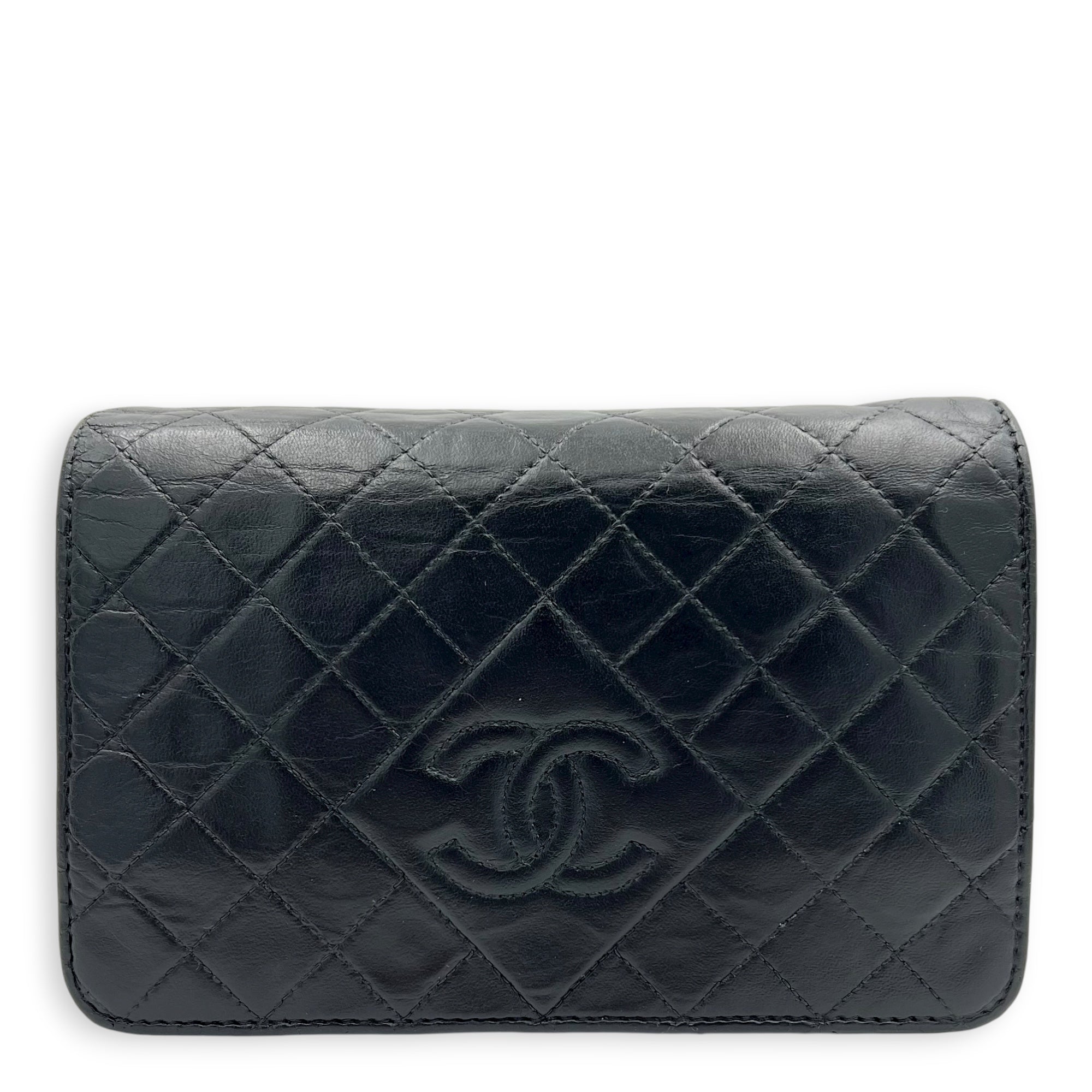 Vintage CC Wallet On Chain Black in Lambskin, Silver hardware