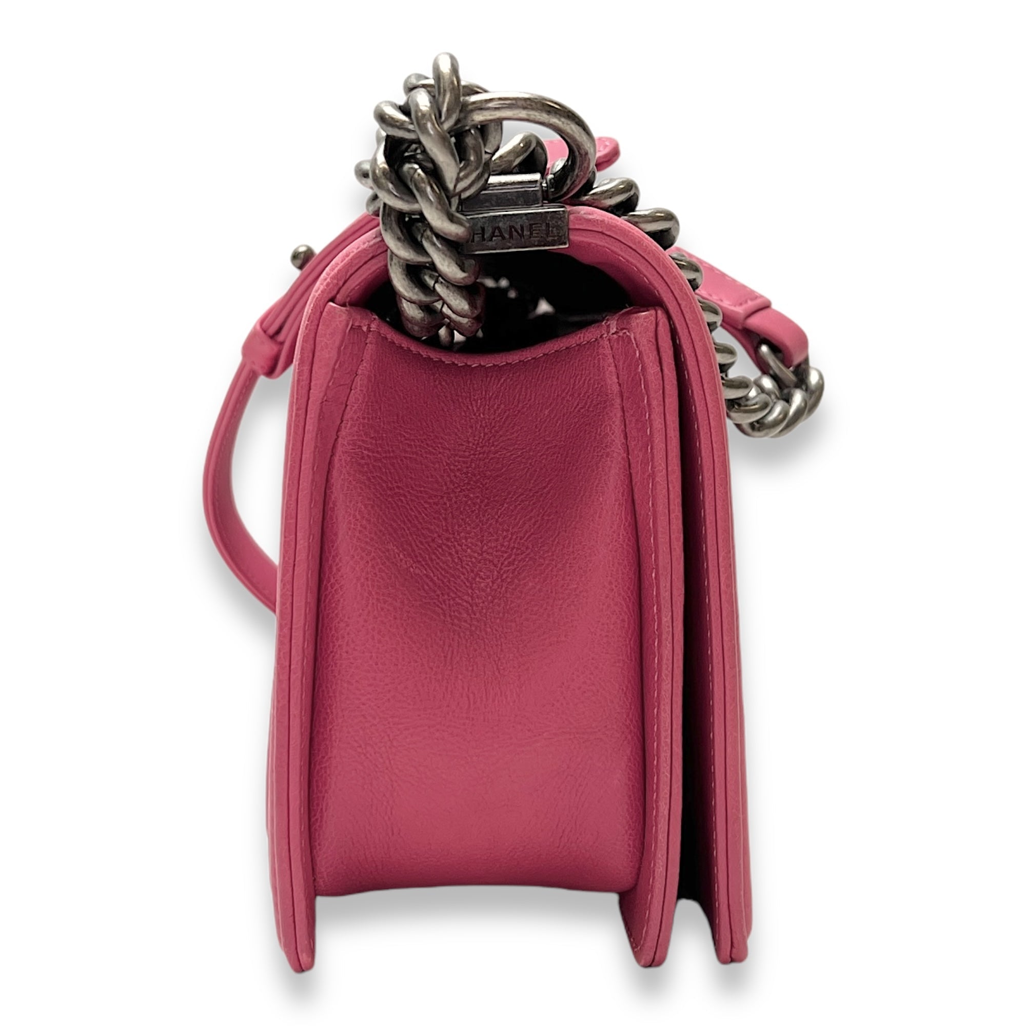 Boy Medium Pink Shoulder Bag in Calfskin, hardware - Image 5