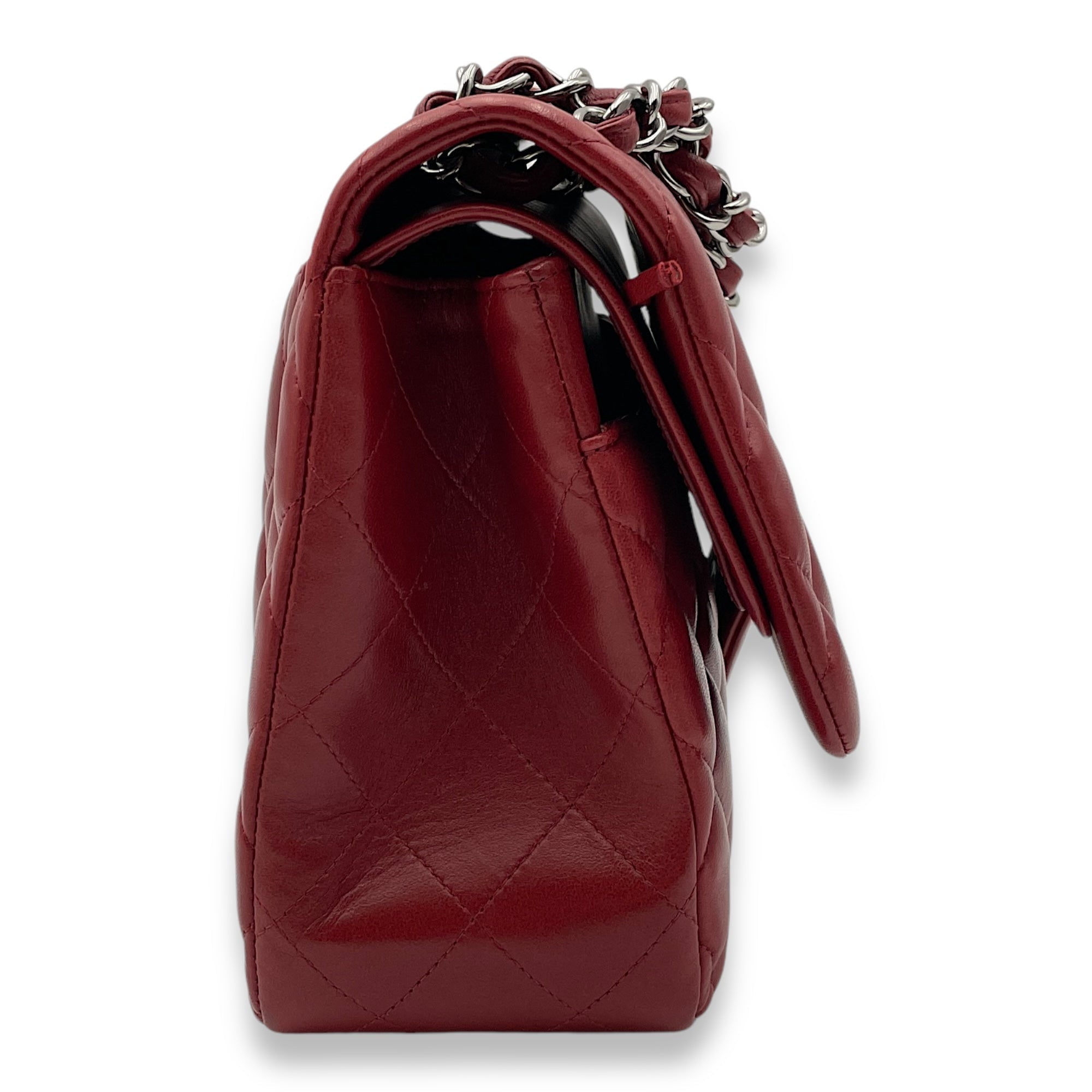 Classic Double Flap Jumbo Red Shoulder Bag in Lambskin, Palladium hardware - Image 5