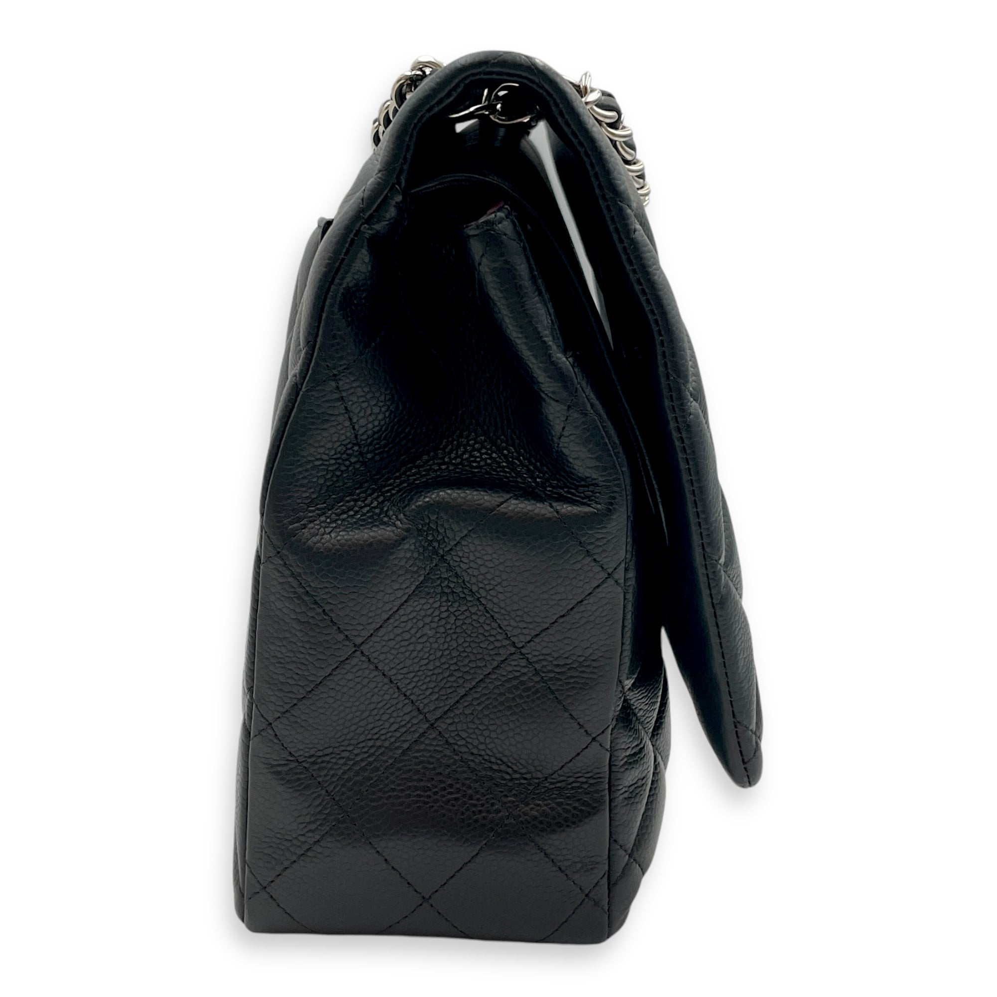 Classic Double Flap Maxi Black Shoulder Bag in Caviar Leather, Silver hardware - Image 4