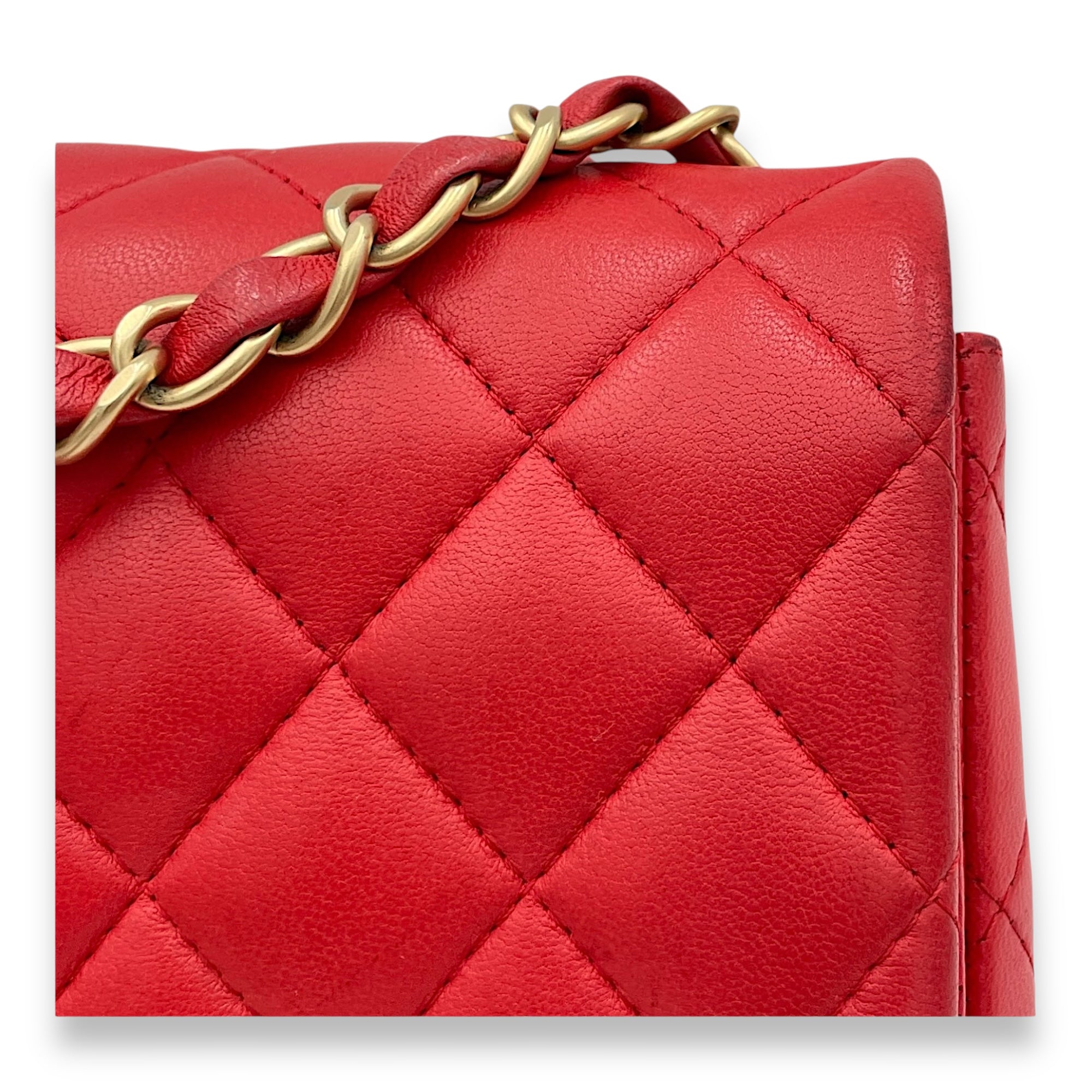 Classic Mini Red Crossbody Bag in Lambskin, Gold hardware - Image 11
