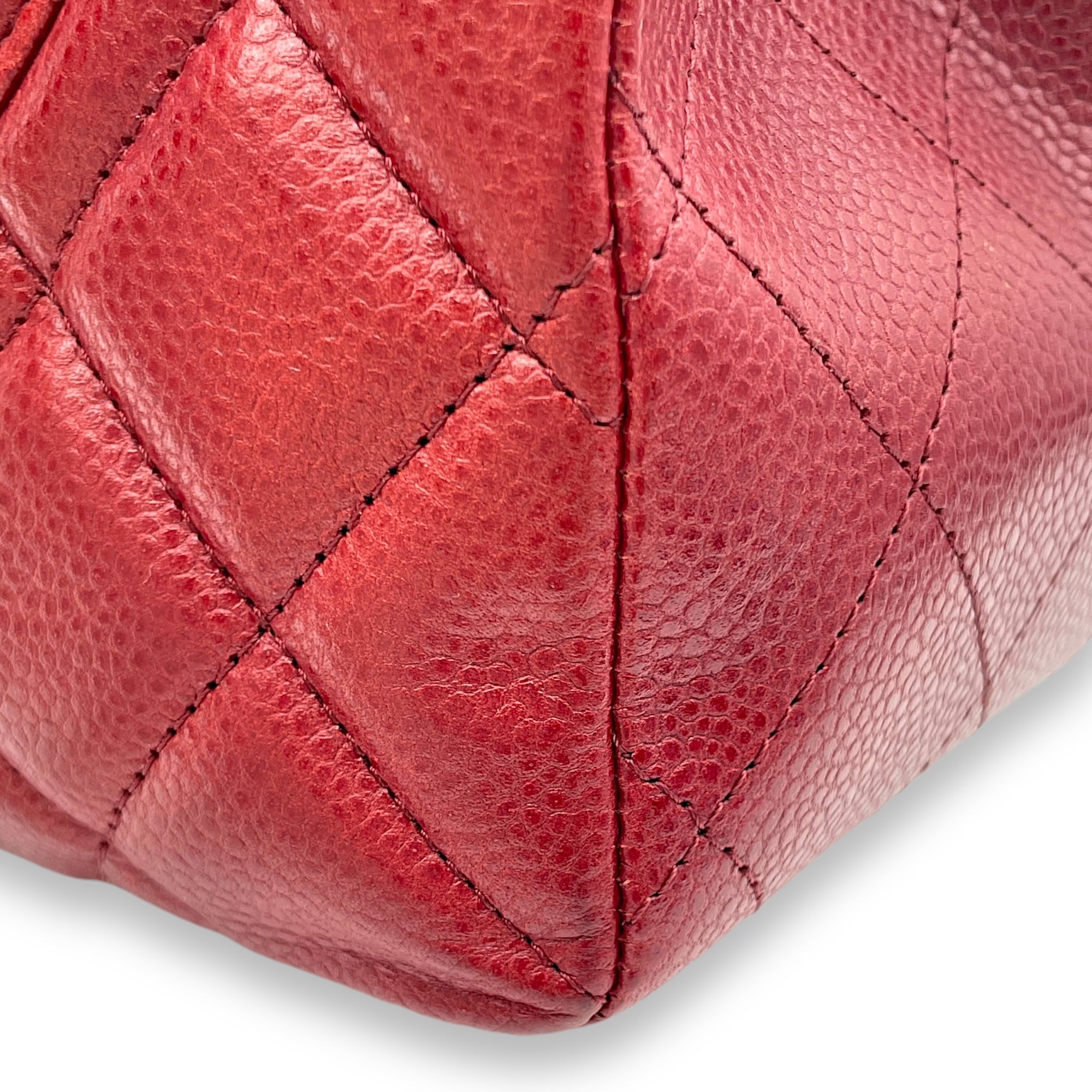 Classic Single Flap Red Shoulder Bag in Caviar Leather, Silver hardware - Image 8