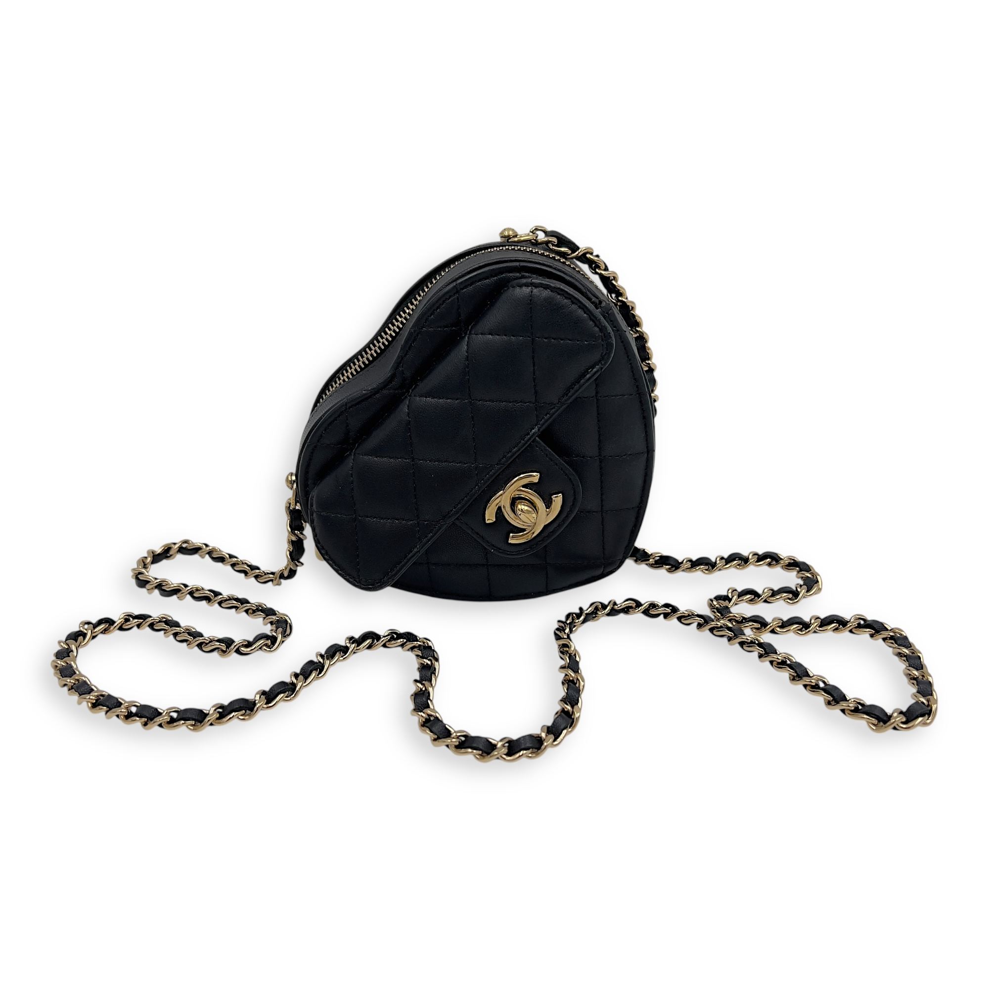 Heart Mini Black Shoulder Bag in Lambskin, Gold hardware - Image 8