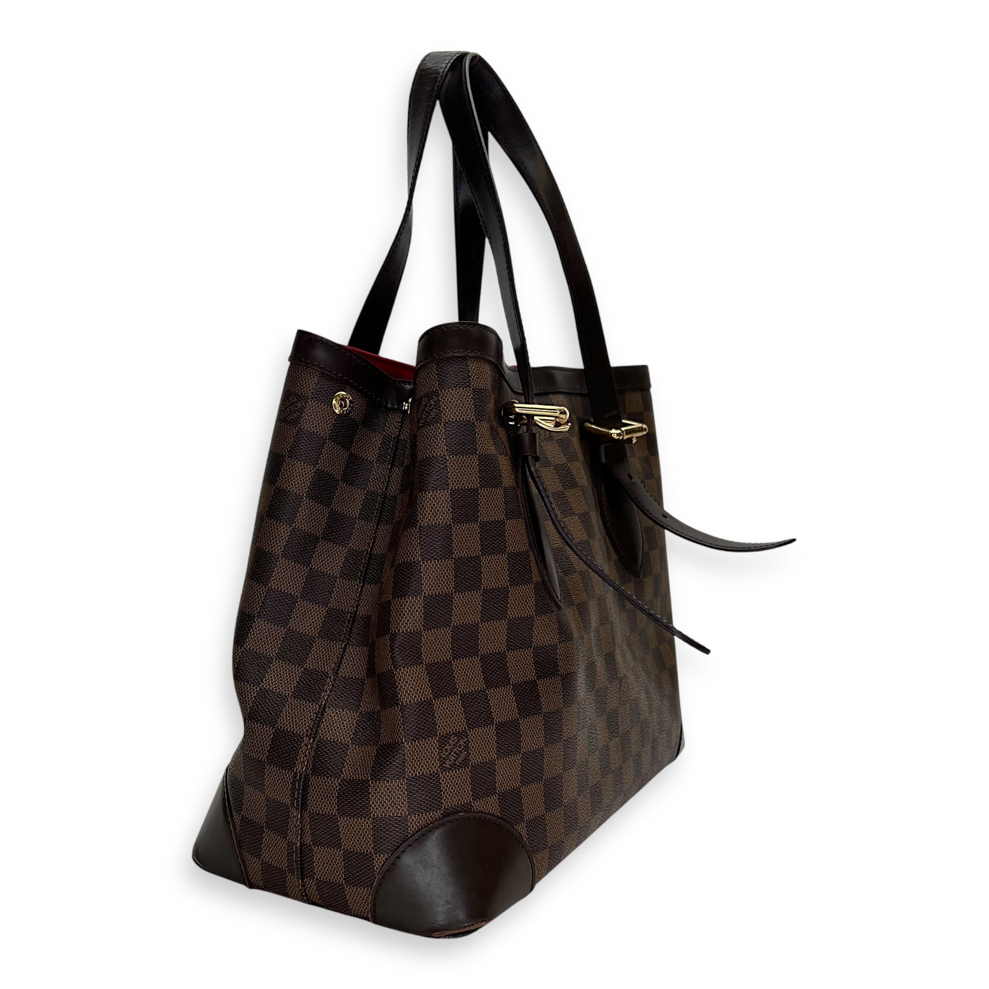 Hampstead MM Damier Ebene Top Handle Bag in Coated Canvas, Gold hardware - Image 4