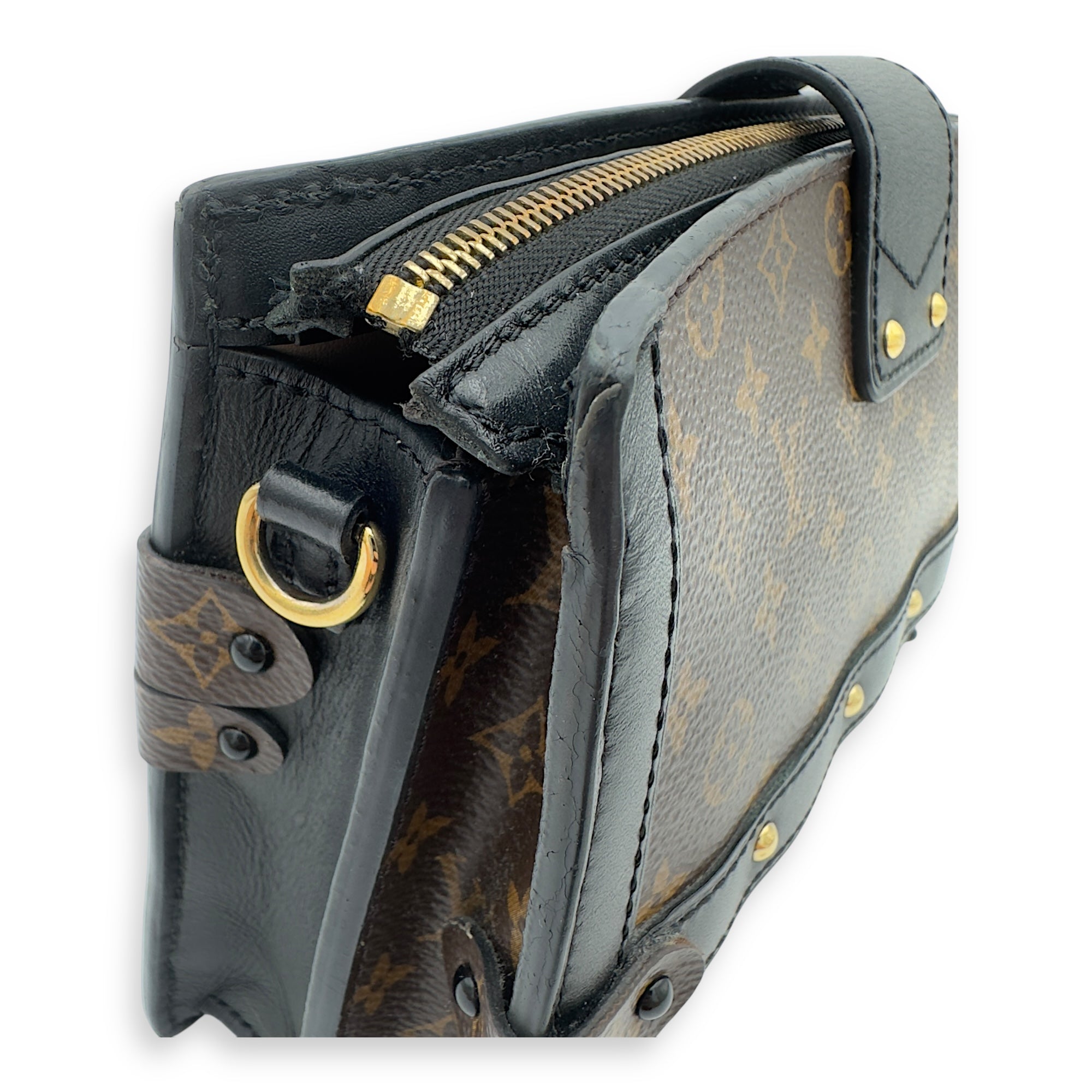 Trunk Clutch 2 Way Brown Crossbody Bag in Coated Canvas, Gold hardware - Image 14