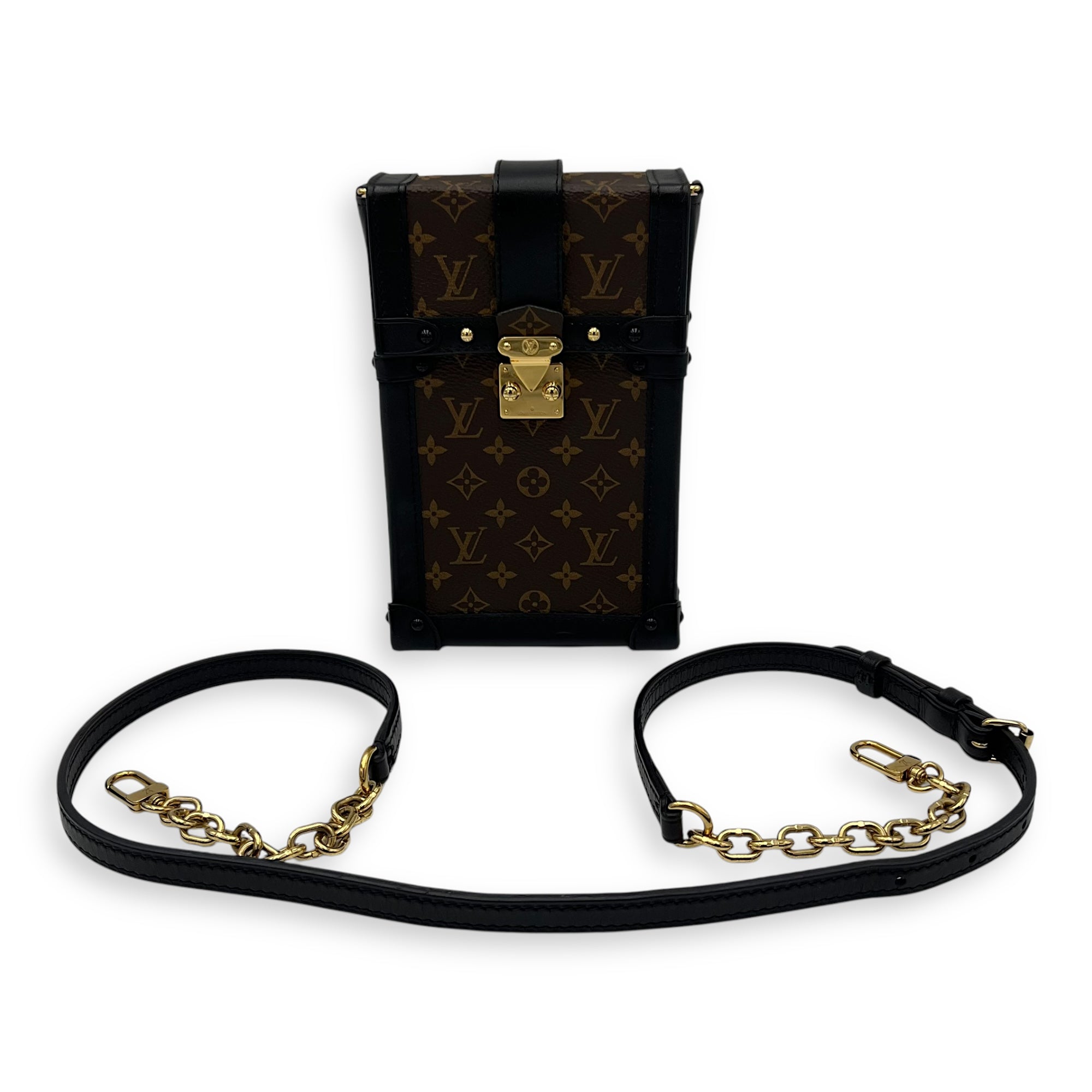 Trunk Vertical Brown Crossbody Bag in Monogram Coated Canvas, Gold hardware - Image 18