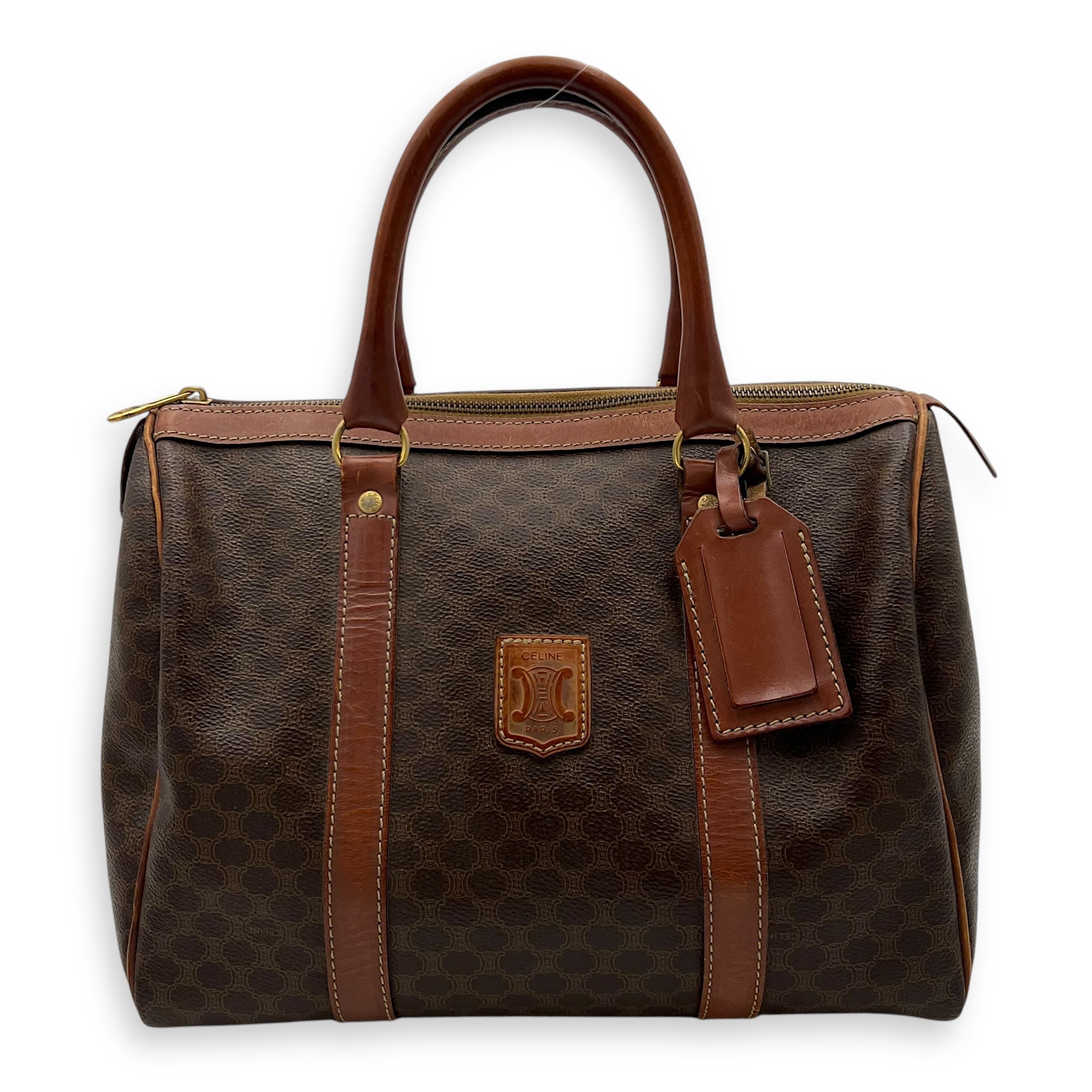 Vintage Macadam Boston Top Handle Bag Brown in Coated Canvas, Gold hardware