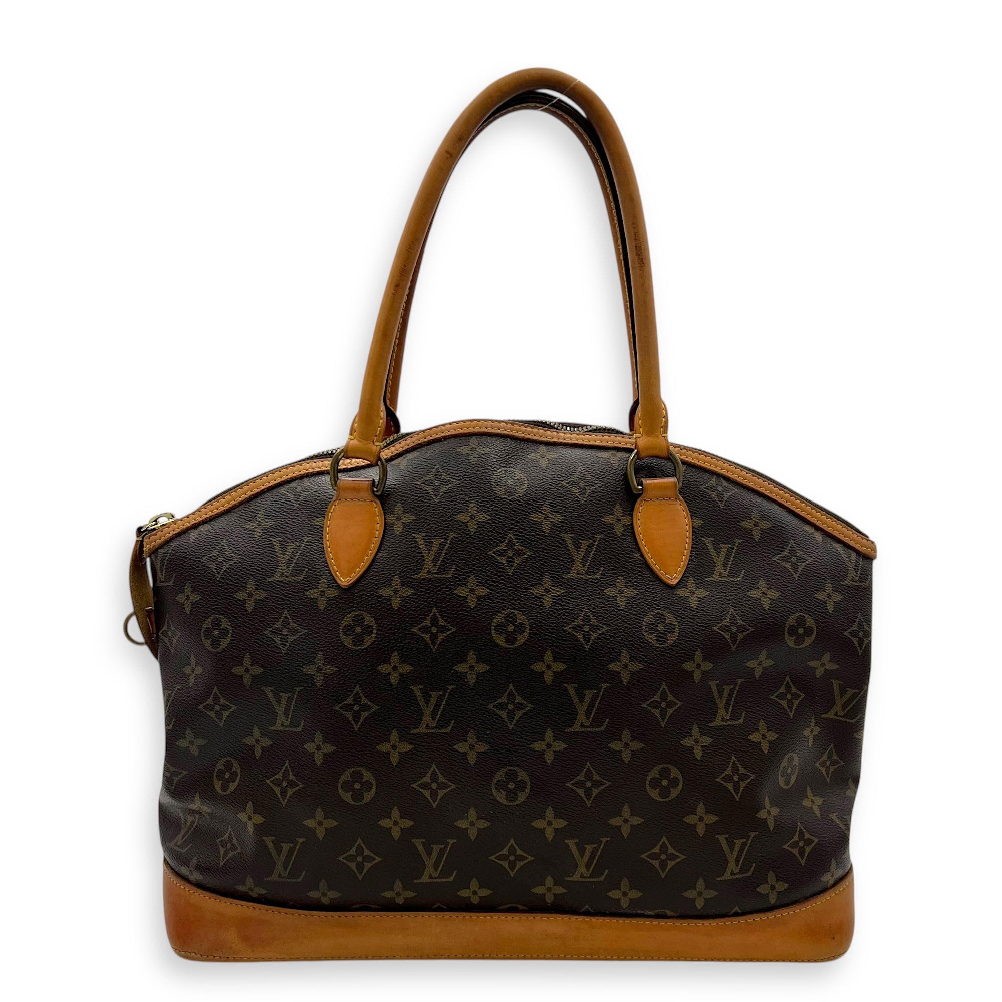 Lockit Brown Top Handle Bag in Monogram Coated Canvas, Gold hardware