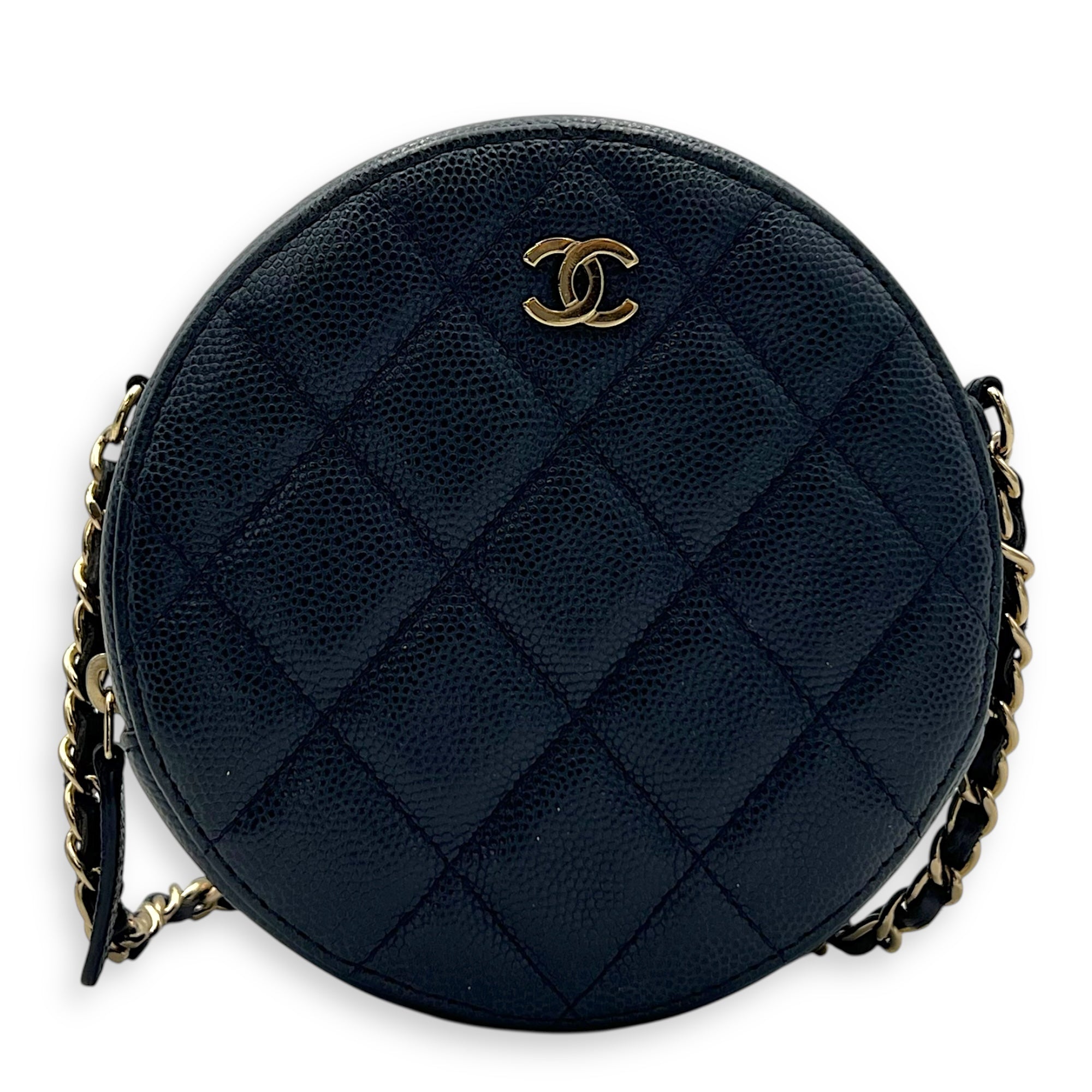 GHW mini round Crossbody Bag Mini Blue in Caviar Leather, Gold hardware