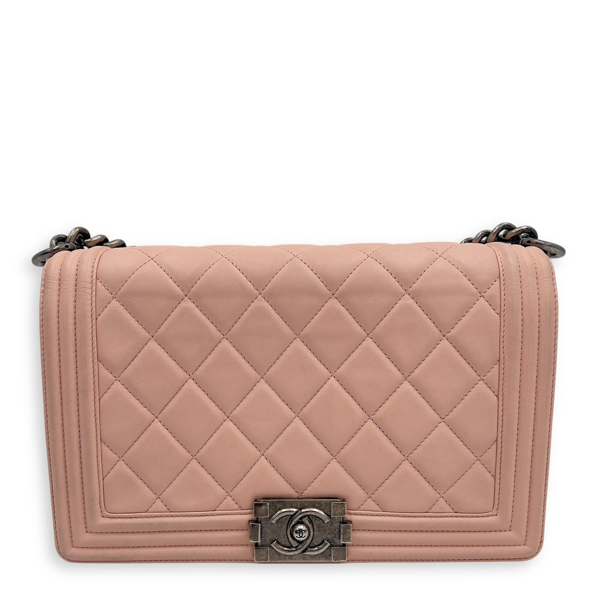 Boy Medium Pink Shoulder Bag in Calfskin, Ruthenium hardware