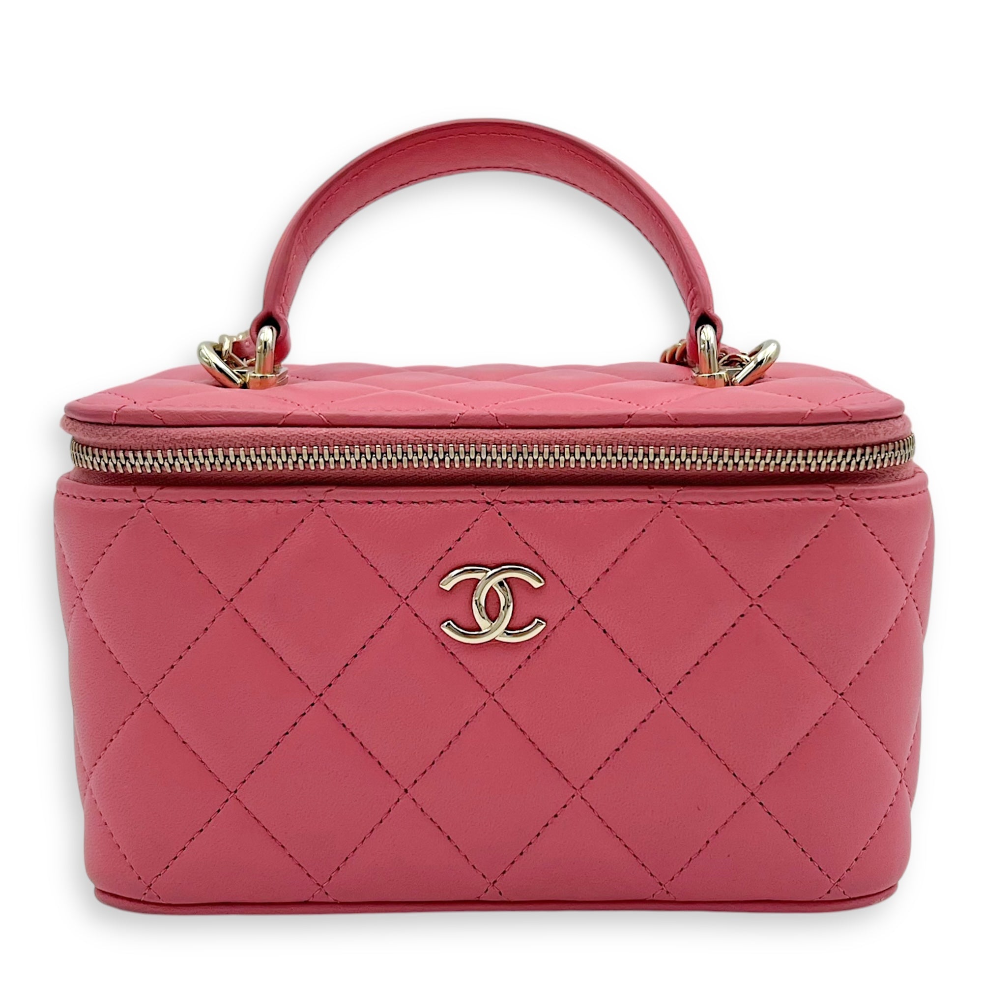 Vanity Top Handle Bag Pink in Lambskin, Gold hardware