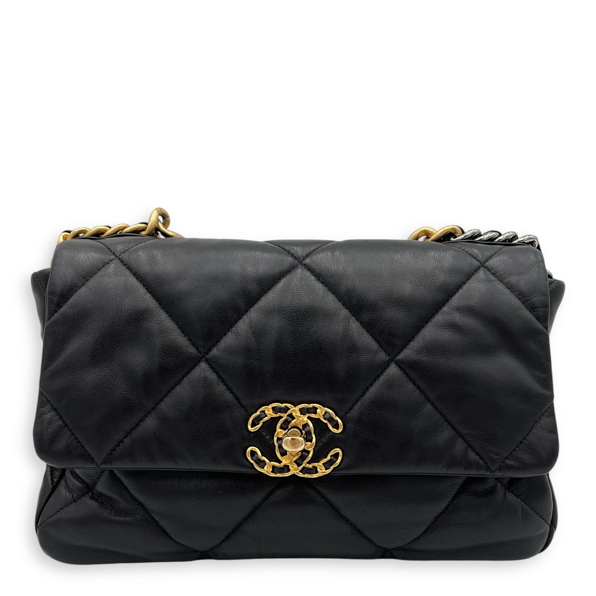 C19 Large Black Shoulder Bag in Lambskin, Mixed hardware