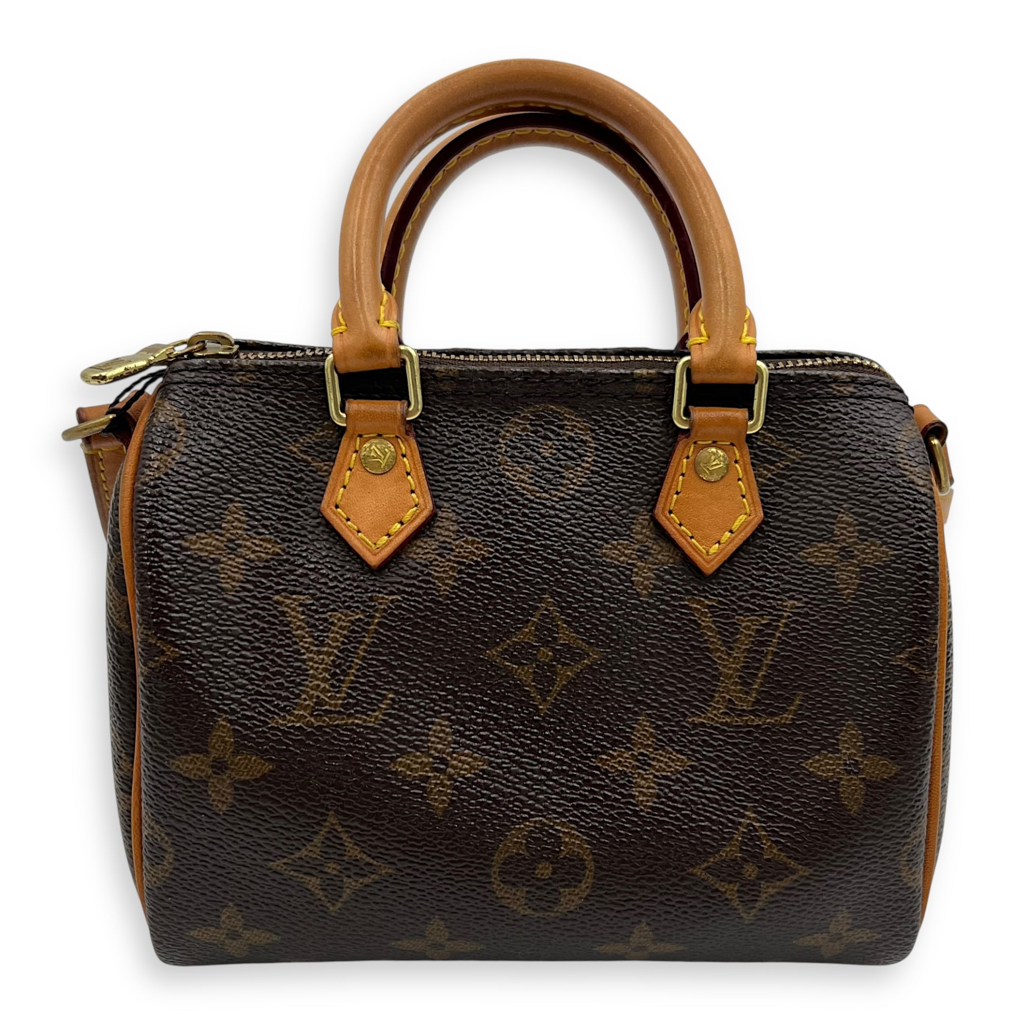 Speedy Top Handle Bag Nano Brown in Monogram Coated Canvas, Gold hardware