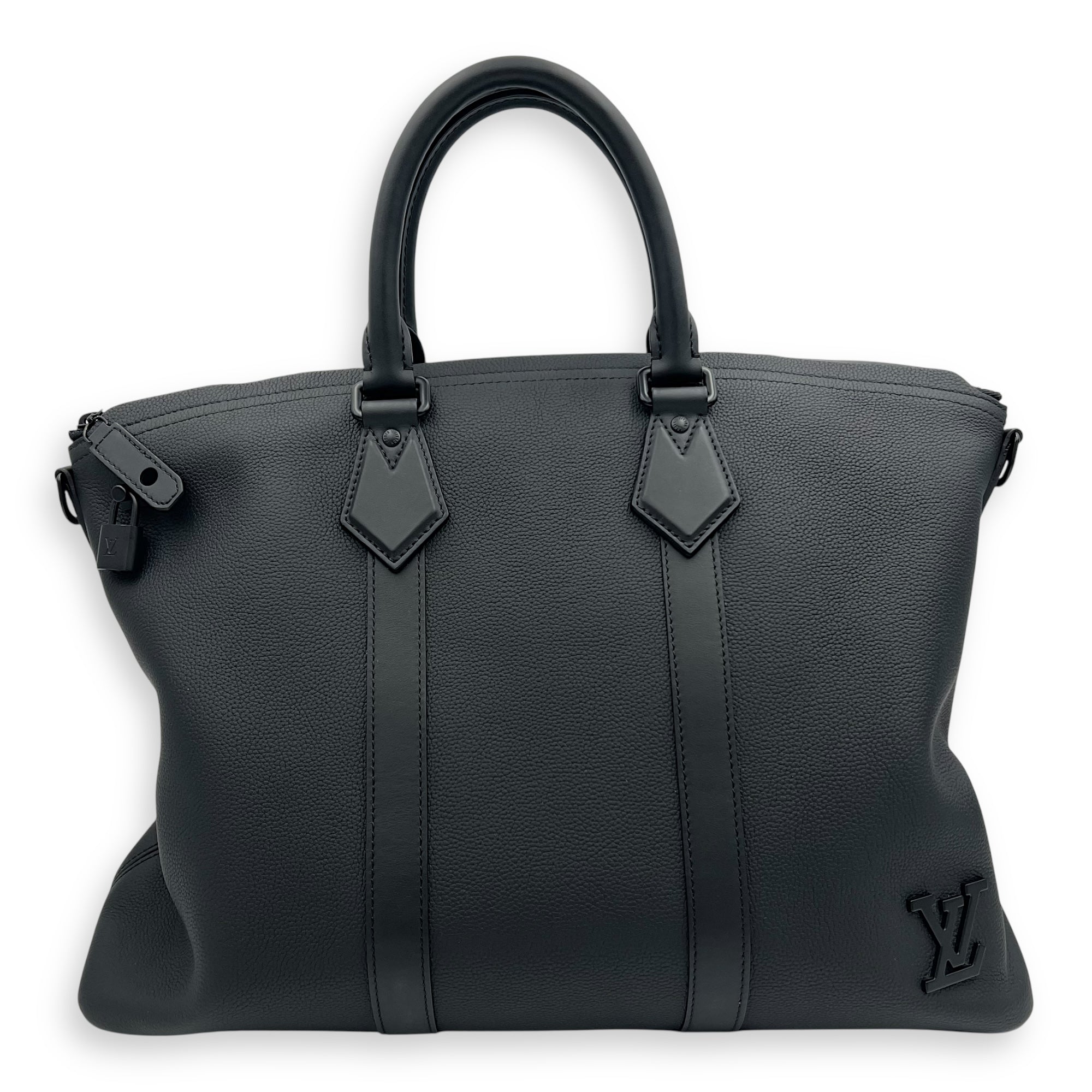 Lock It Black Top Handle Bag in Taurillon Leather, Lacquered Metal hardware