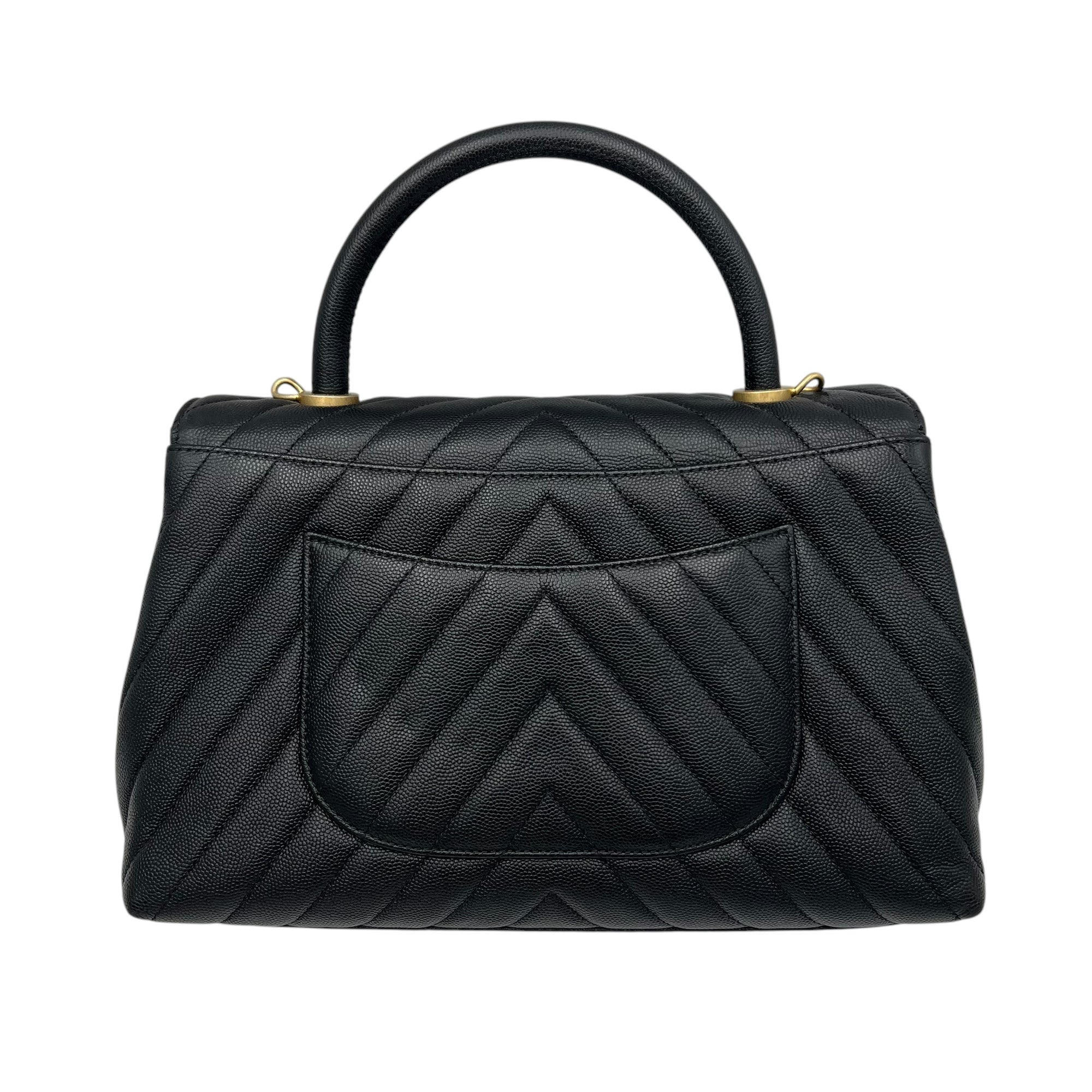 Coco Medium Black Top handle Bag in Caviar Leather, Gold hardware - Image 3