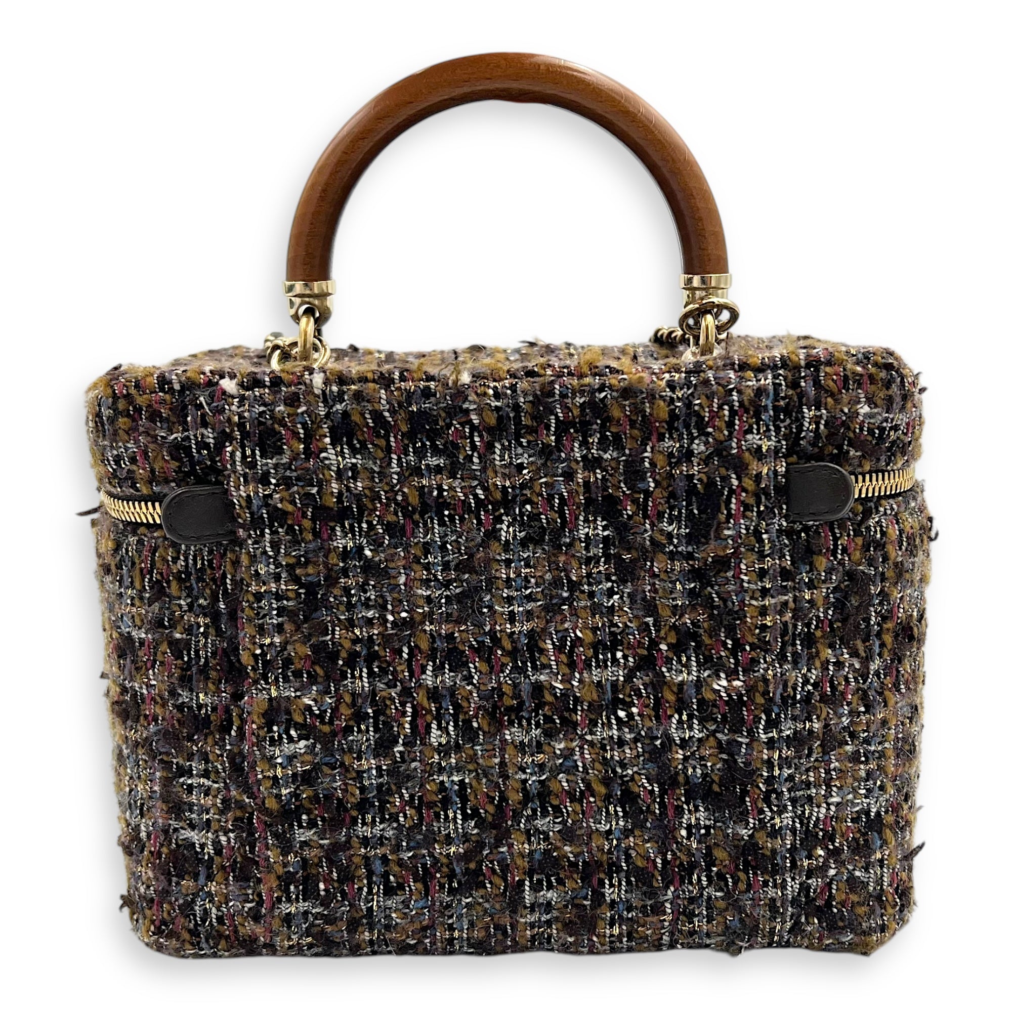 Vanity Case Wood Multi-colour Top Handle Bag in Tweed, Gold hardware - Image 3