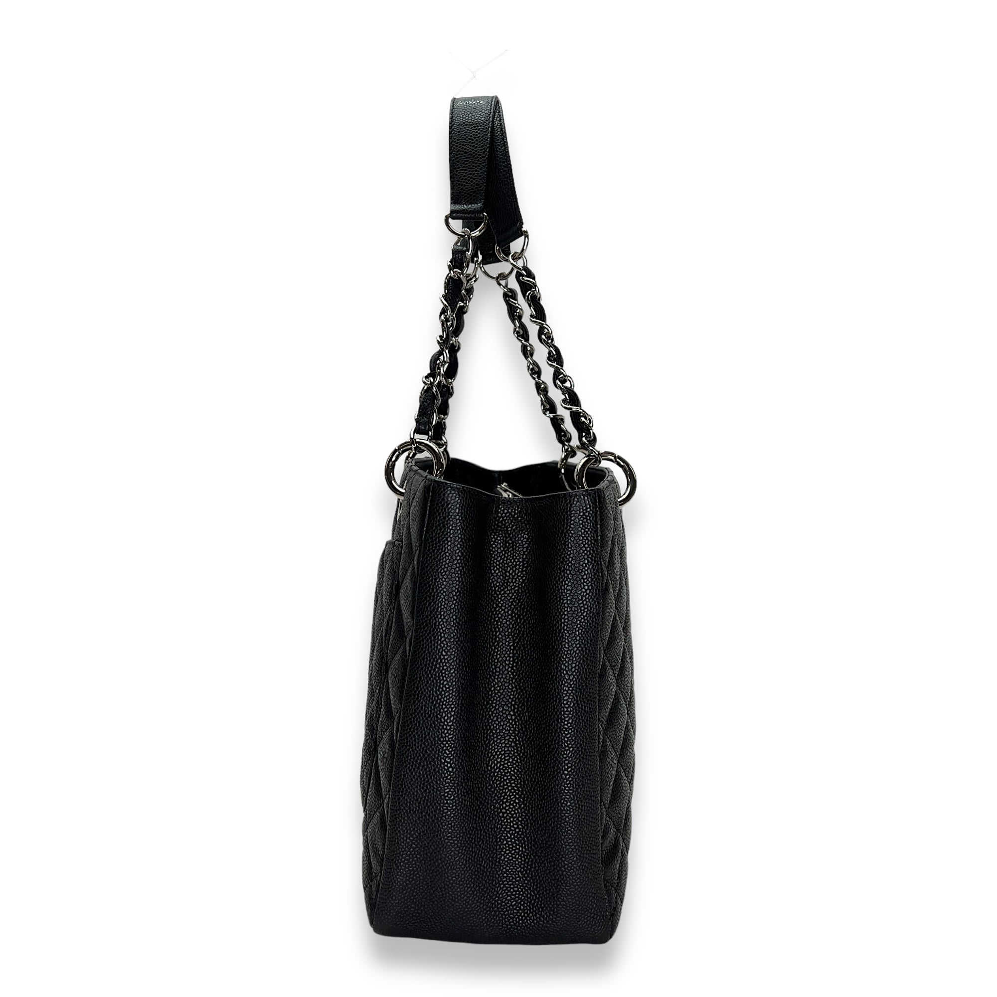 GST Black Shoulder Bag in Caviar Leather, Silver hardware - Image 5