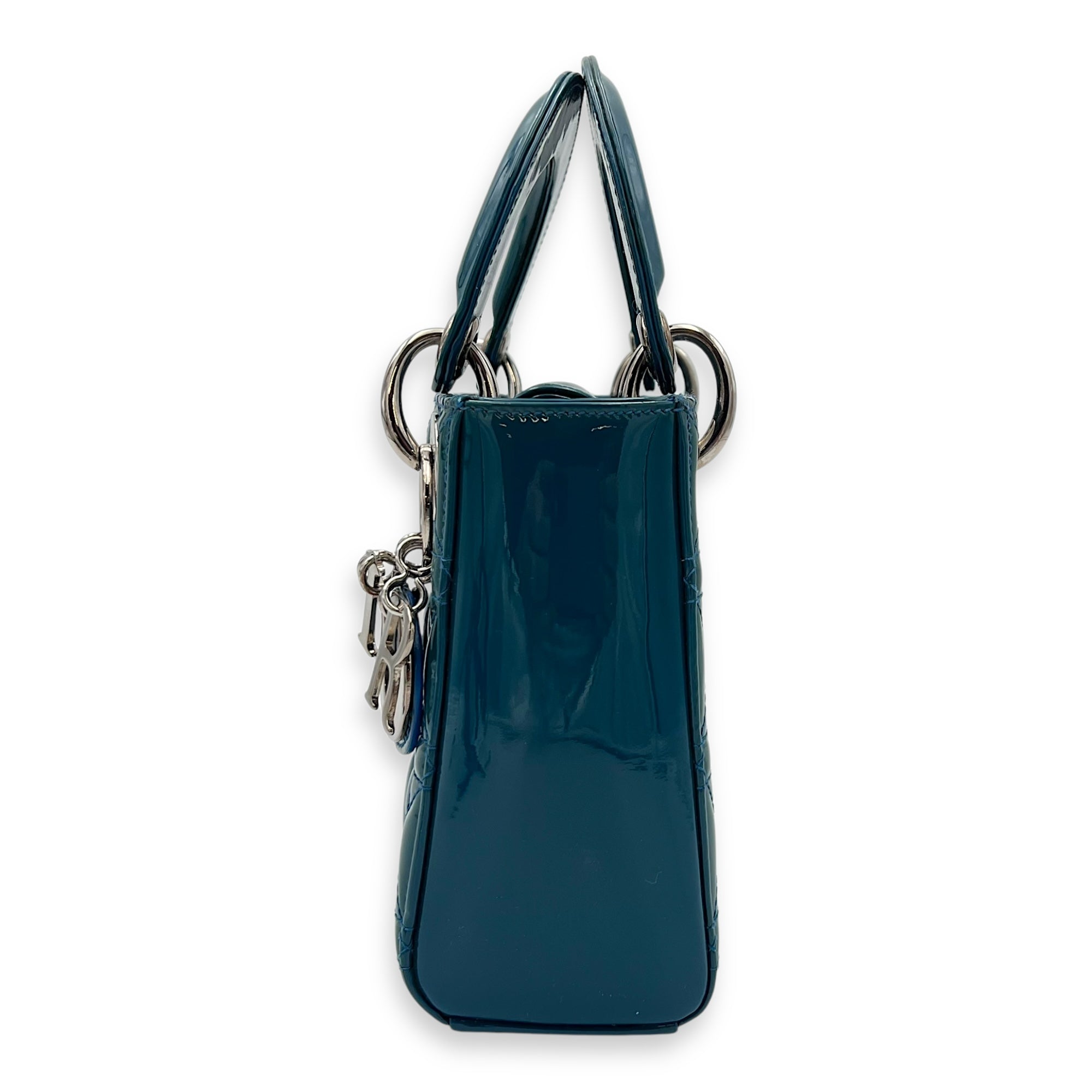 Lady Dior Mini Blue Top Handle Bag in Patent Leather, Silver hardware - Image 5