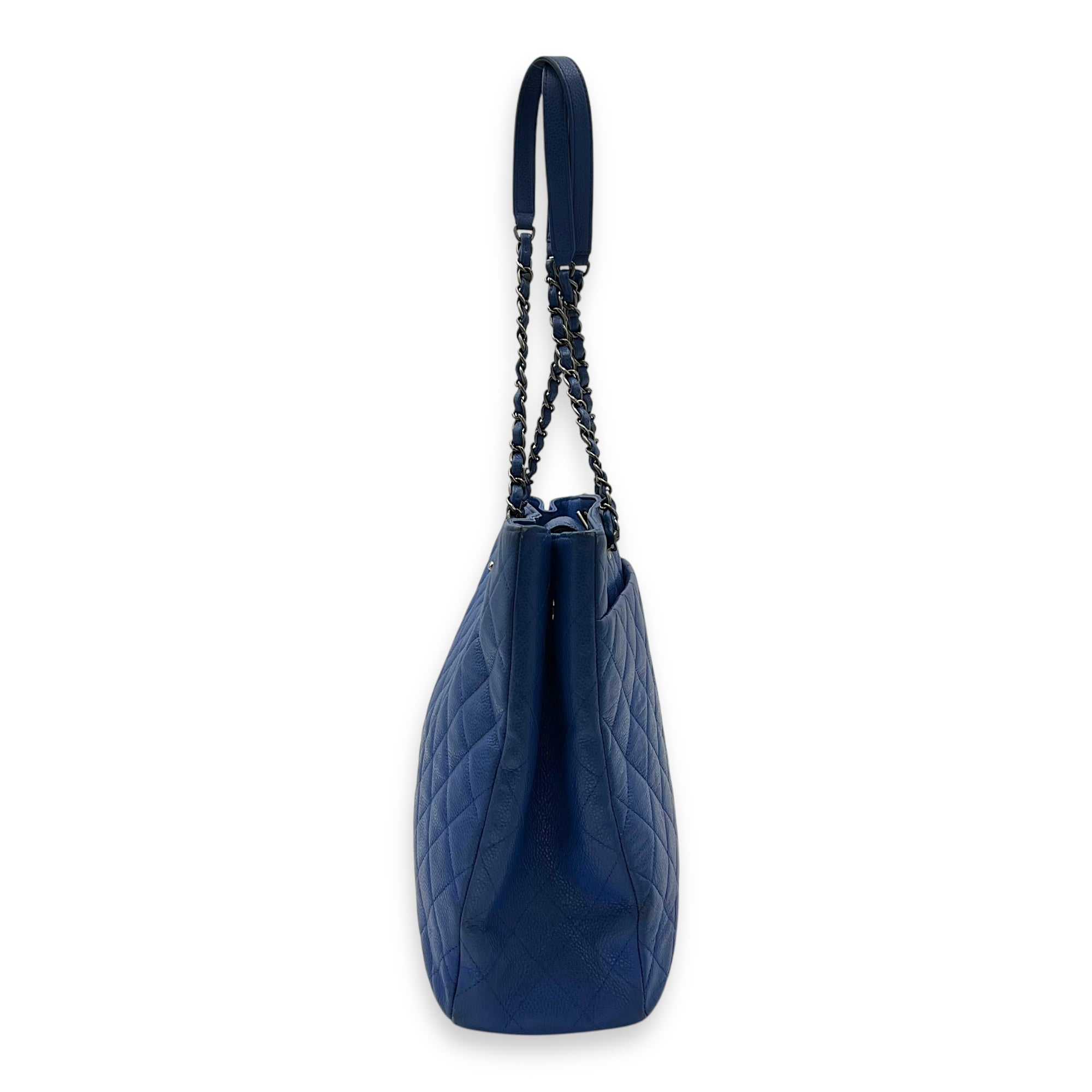 CC Quilted Blue Tote Bag in Caviar Leather, Ruthenium hardware - Image 5
