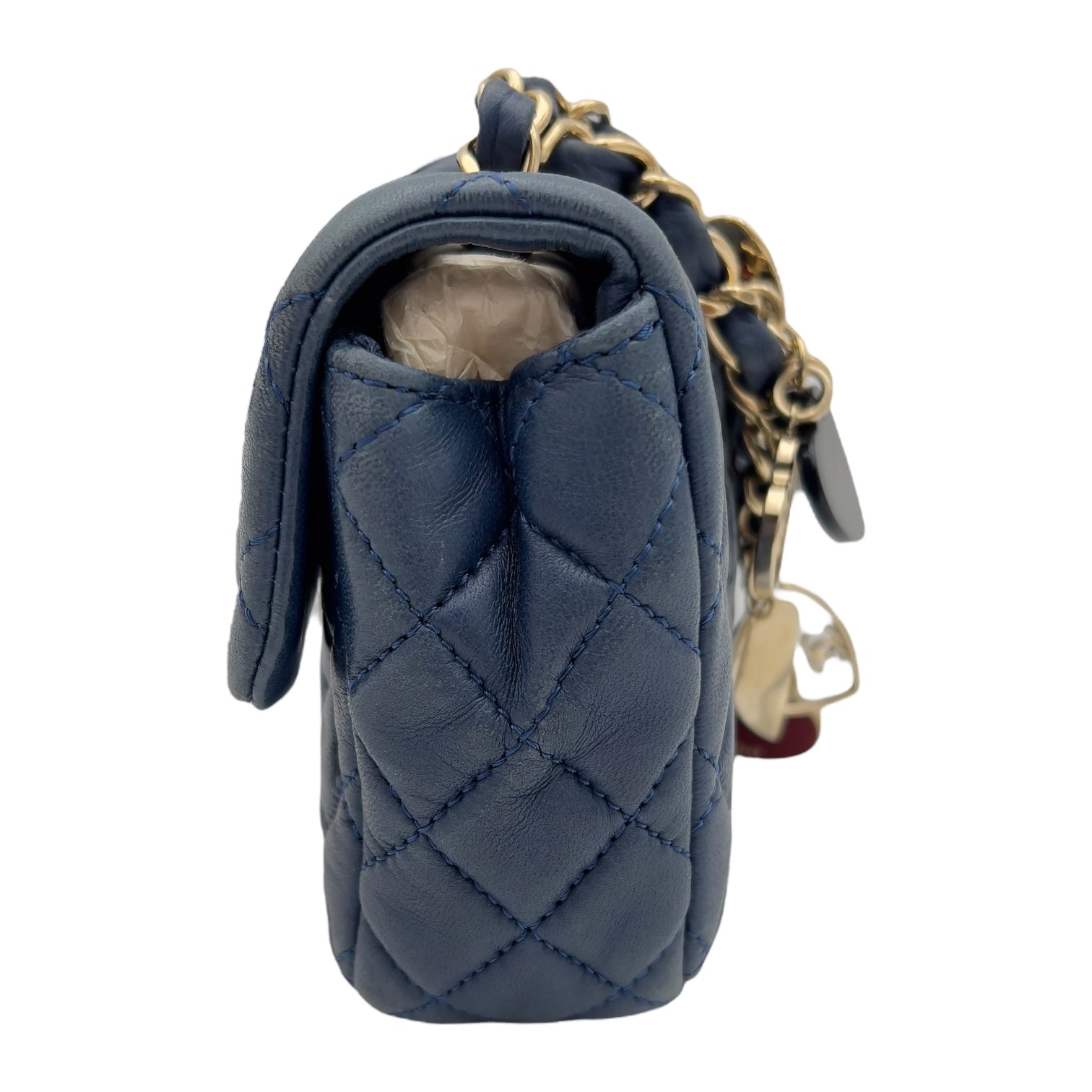 Valentine Charm Blue Shoulder Bag in Lambskin, Gold hardware - Image 5