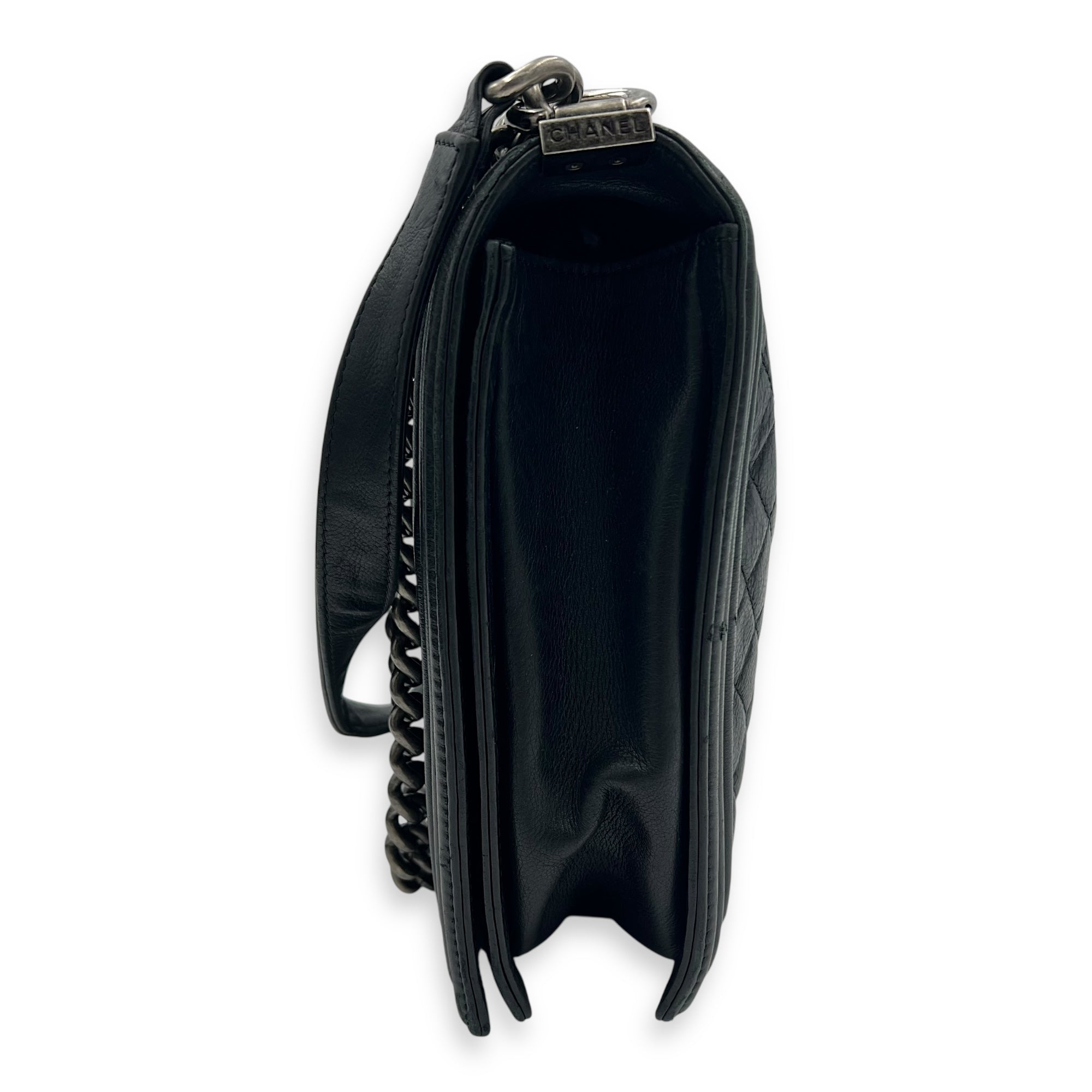 Boy Shoulder Bag Large Black in Calfskin, Ruthenium hardware - Image 5
