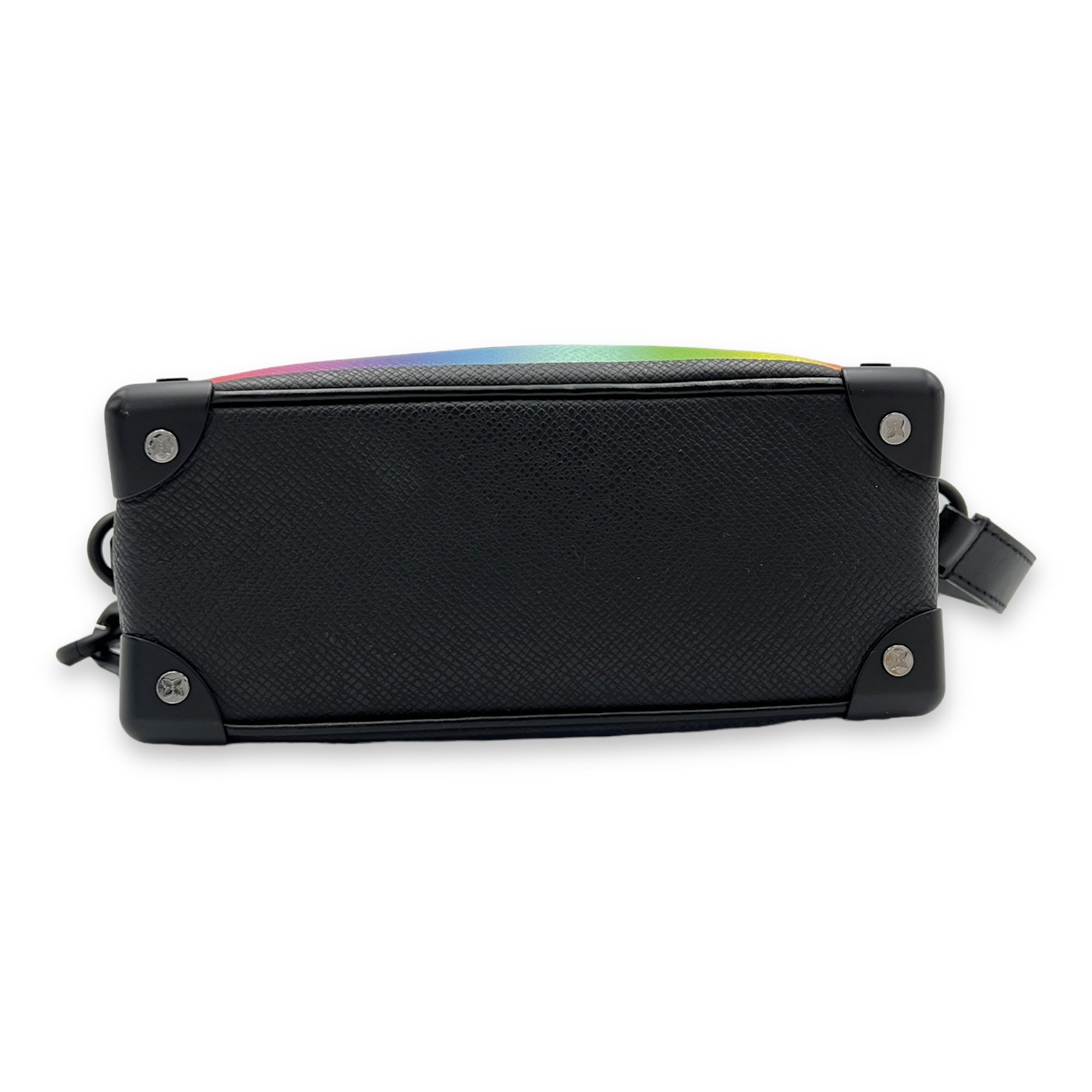 Soft Trunk Mini Black Crossbody Bag in Taiga Leather, Lacquered Metal hardware - Image 6