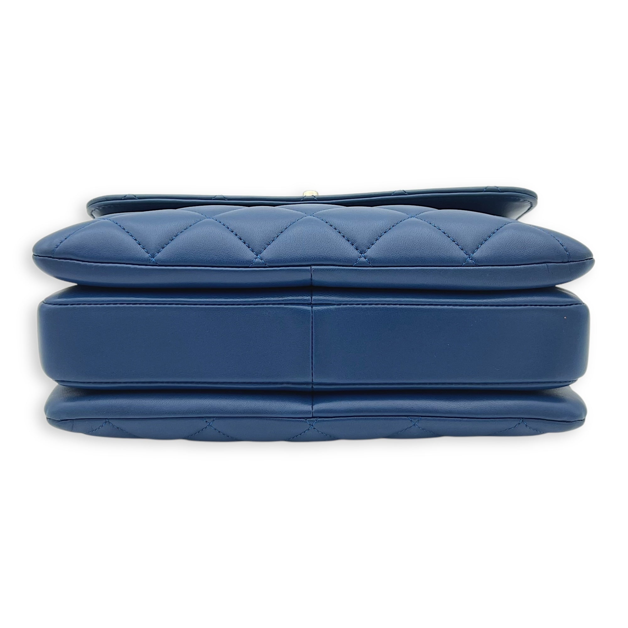 Trendy CC Top Handle Bag Blue in Lambskin, Gold hardware - Image 6