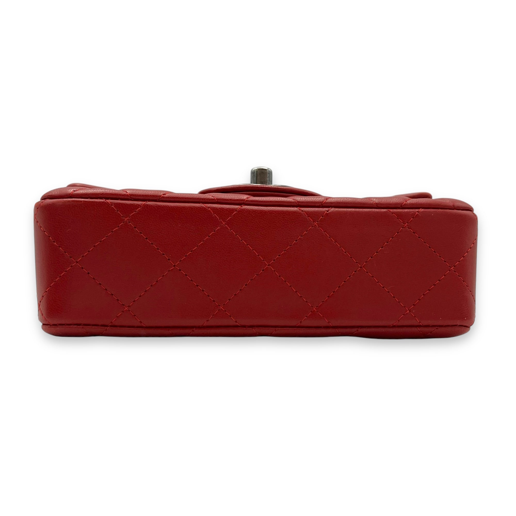 Classic Mini Rectangle Red Crossbody Bag in Lambskin, Ruthenium hardware - Image 6