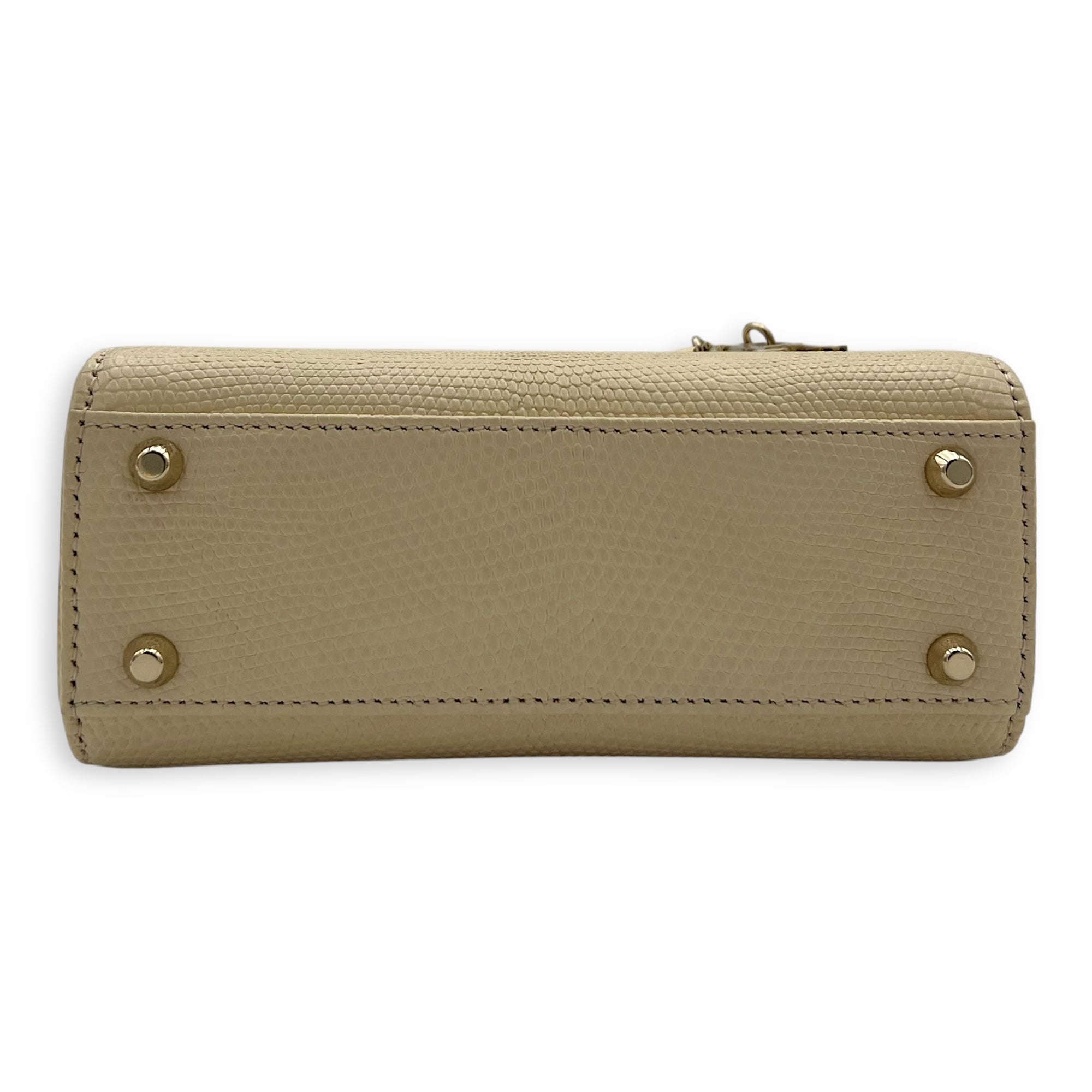 Lady Dior Top Handle Bag Mini Cream in Lizard, Light Gold hardware - Image 6