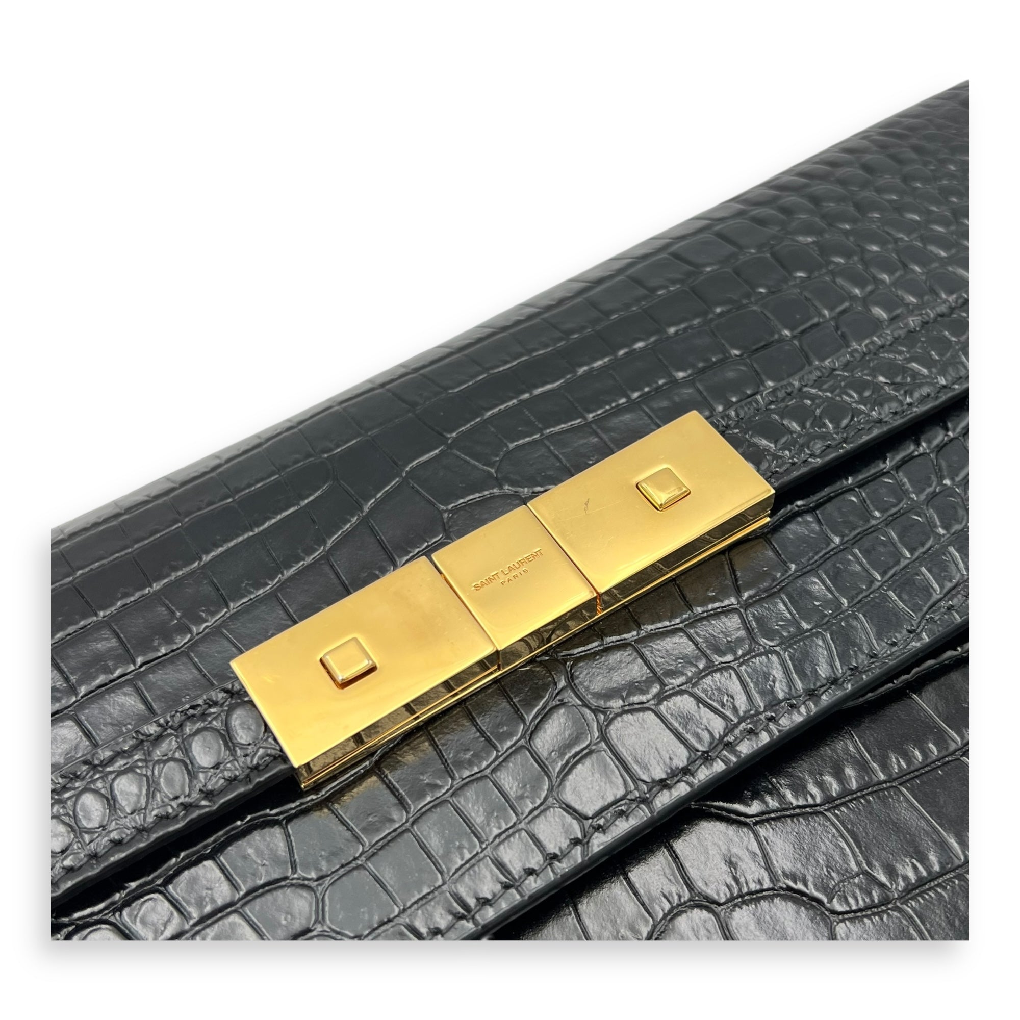 Manhattan Shoulder Bag Black in Crocodile Embossed Calfskin, Gold hardware - Image 7