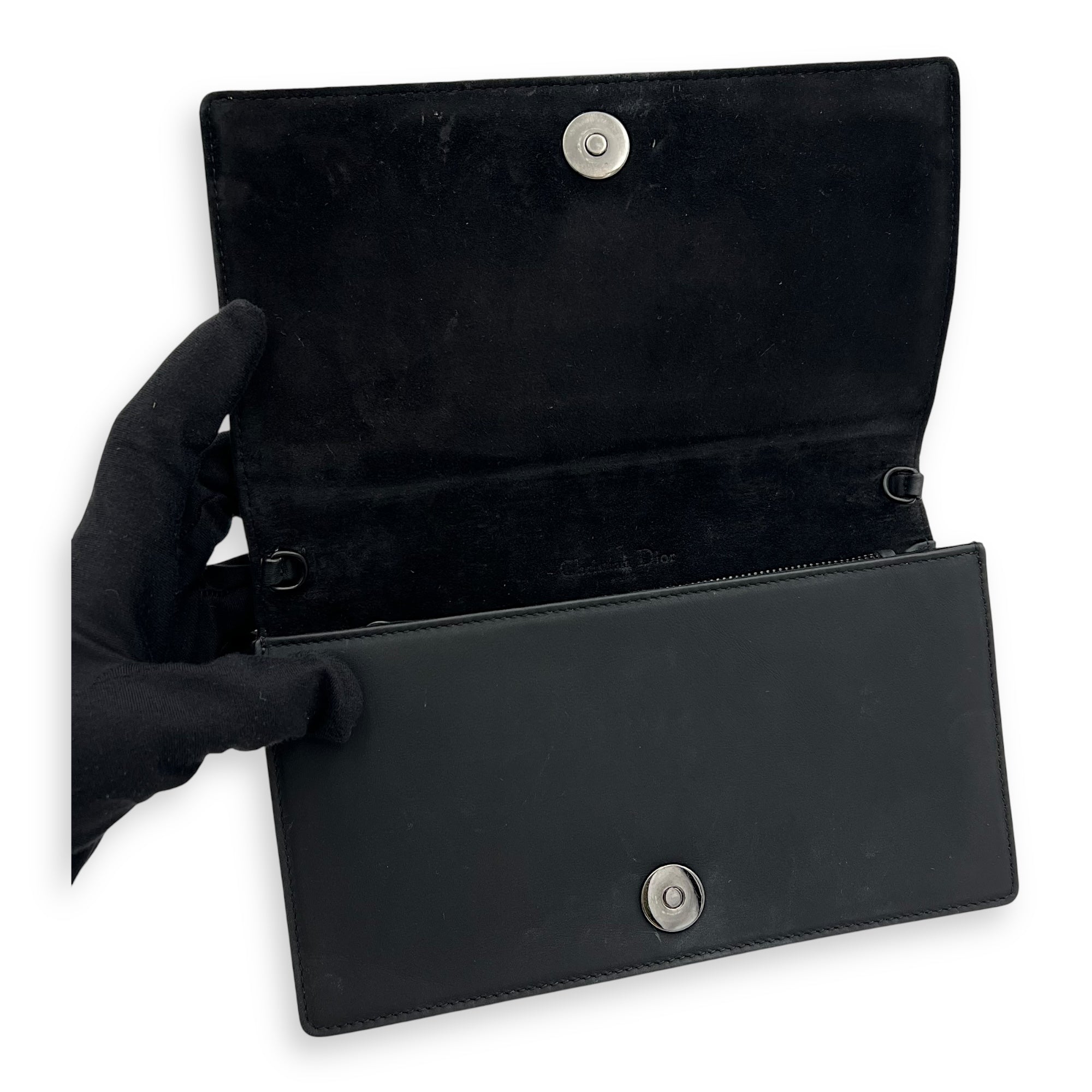 Lady Dior Pouch With Strap Black Wallet On Chain in Calfskin, Silver hardware - Image 8