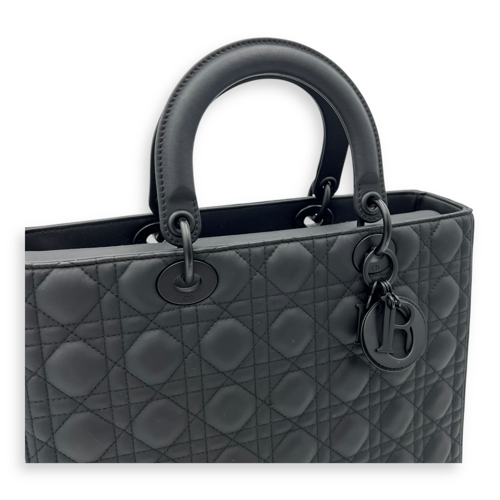 Lady Dior Top Handle Bag Large Ultramatte in Lambskin, Lacquered Metal hardware - Image 8