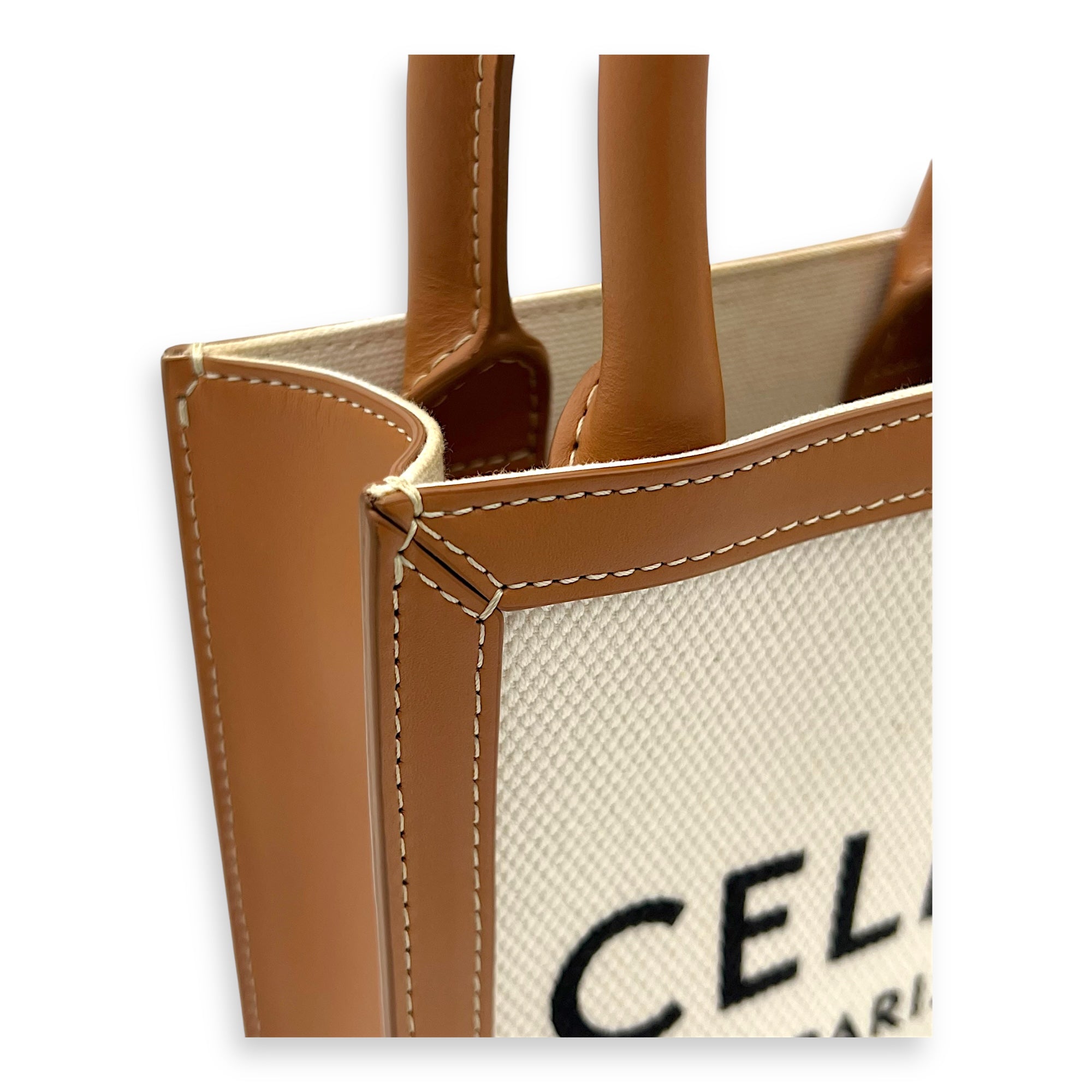 Cabas Top Handle Bag Small Beige in Canvas, Gold hardware - Image 8