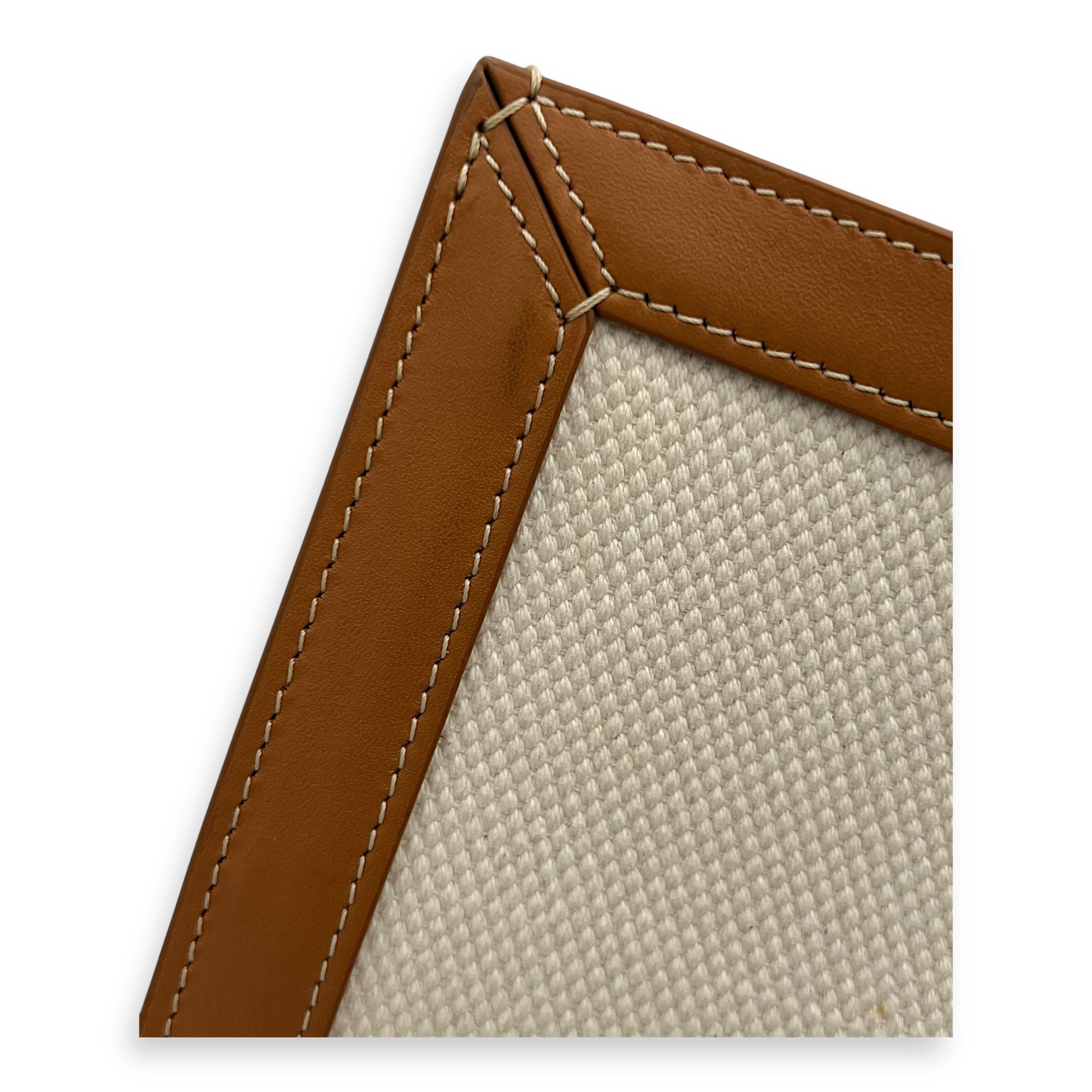 vertical Top Handle Bag Beige in Canvas, Gold hardware - Image 8