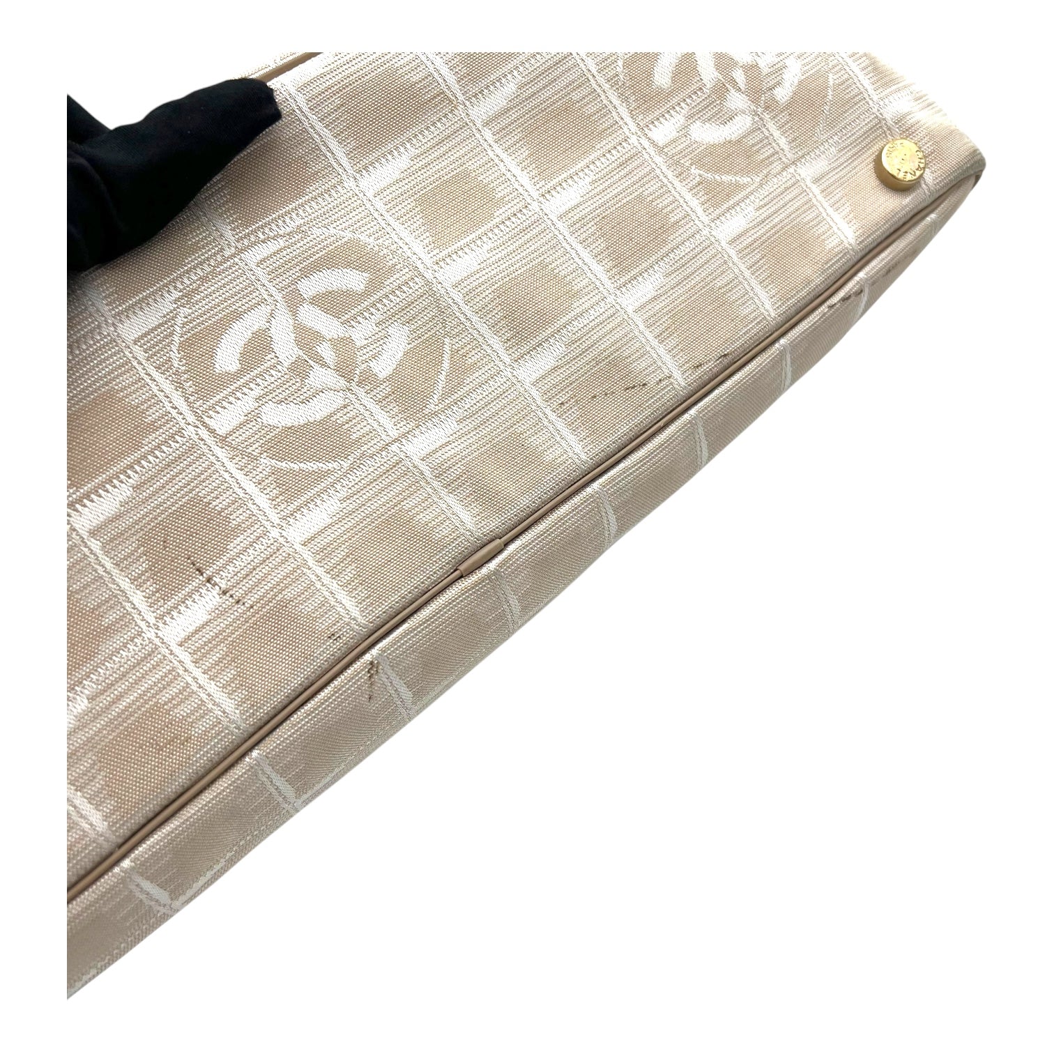 Travel Line Top Handle Bag Beige in Jacquard, Gold hardware - Image 9