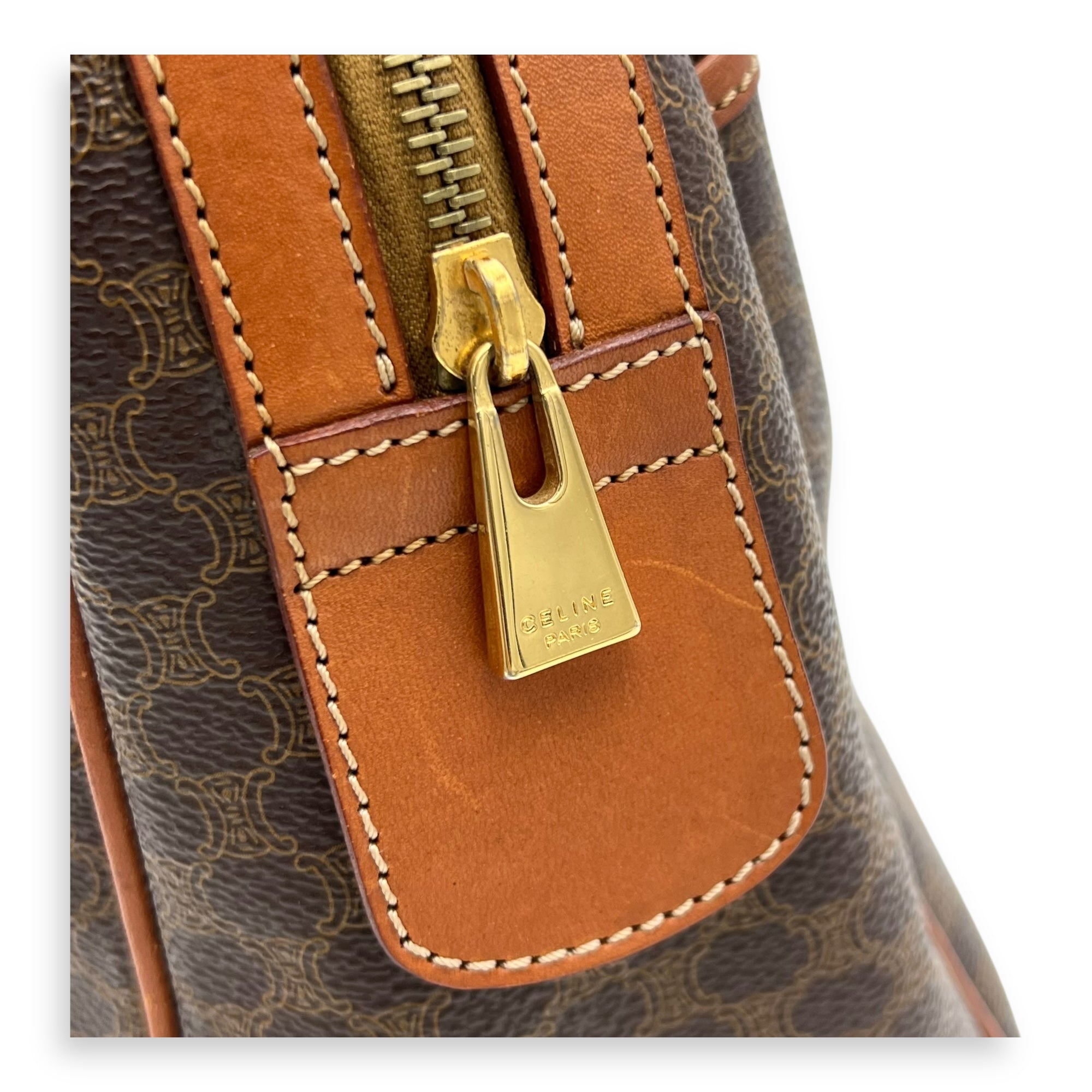 Vintage Macadam Boston Top Handle Bag Brown in Coated Canvas, Gold hardware - Image 9