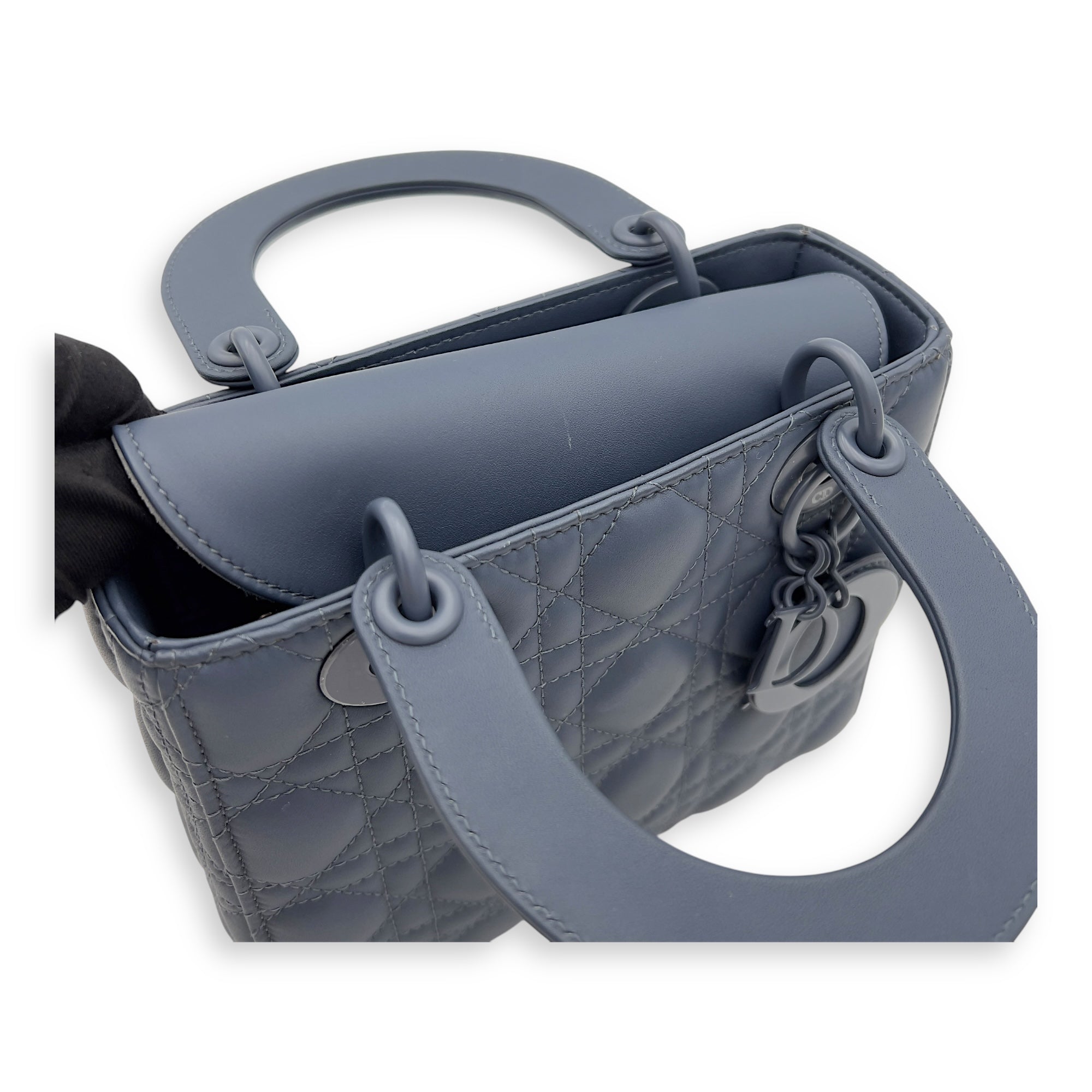 Lady Dior Top Handle Bag Small Ultramatte in Lambskin, Lacquered Metal hardware - Image 12