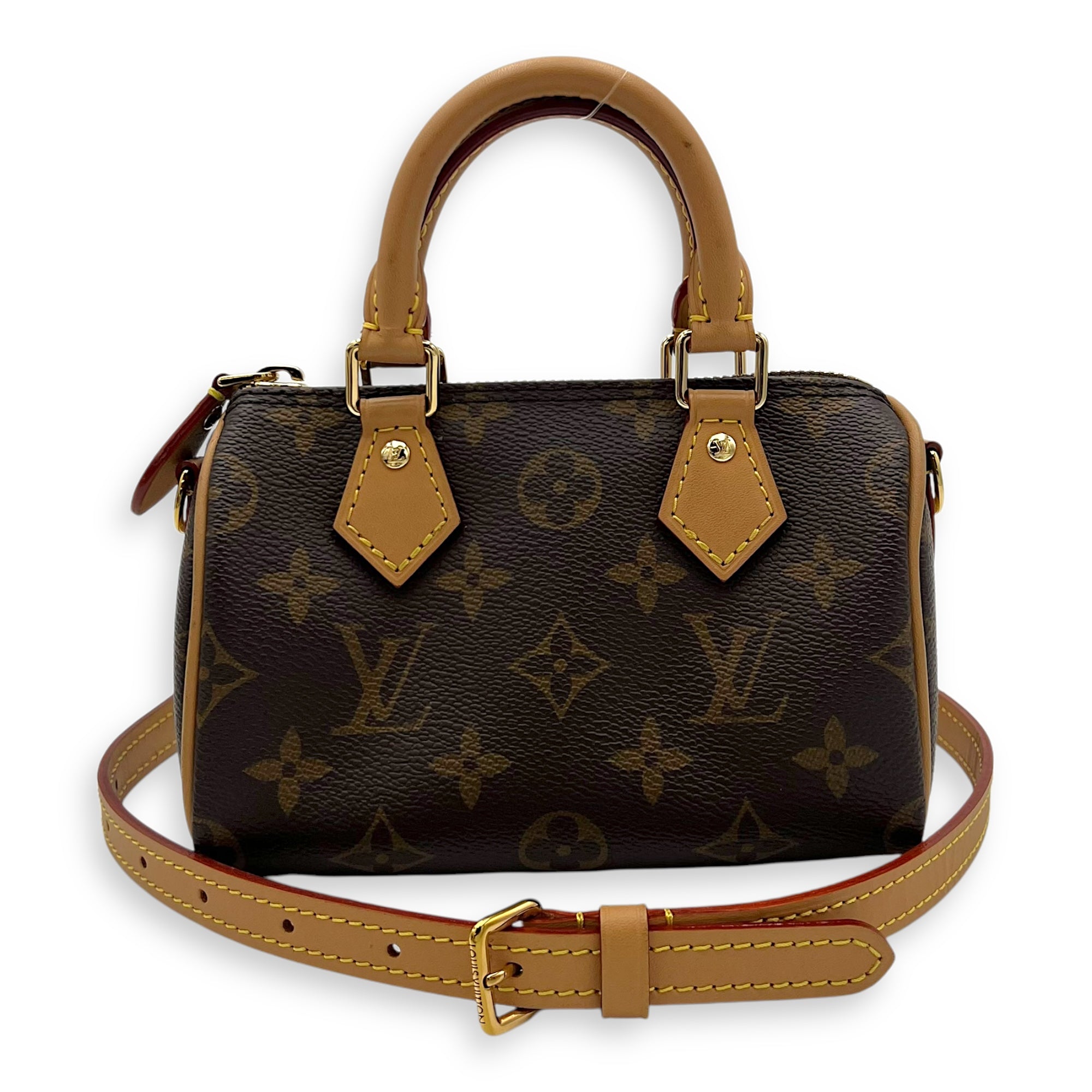 Speedy Top Handle Bag Nano Brown in Monogram Coated Canvas, Gold hardware - Image 11