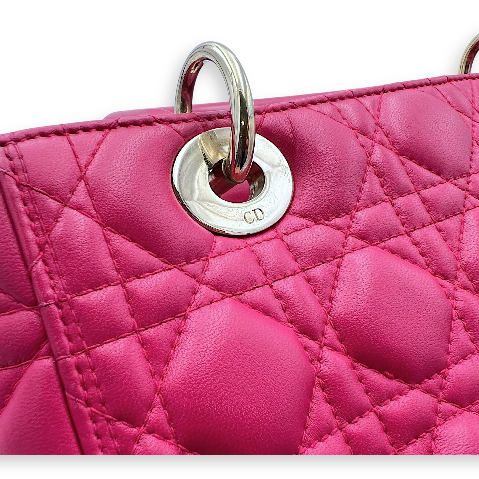 Lady Dior Medium Pink Top Handle Bag in Lambskin, Gold hardware - Image 11