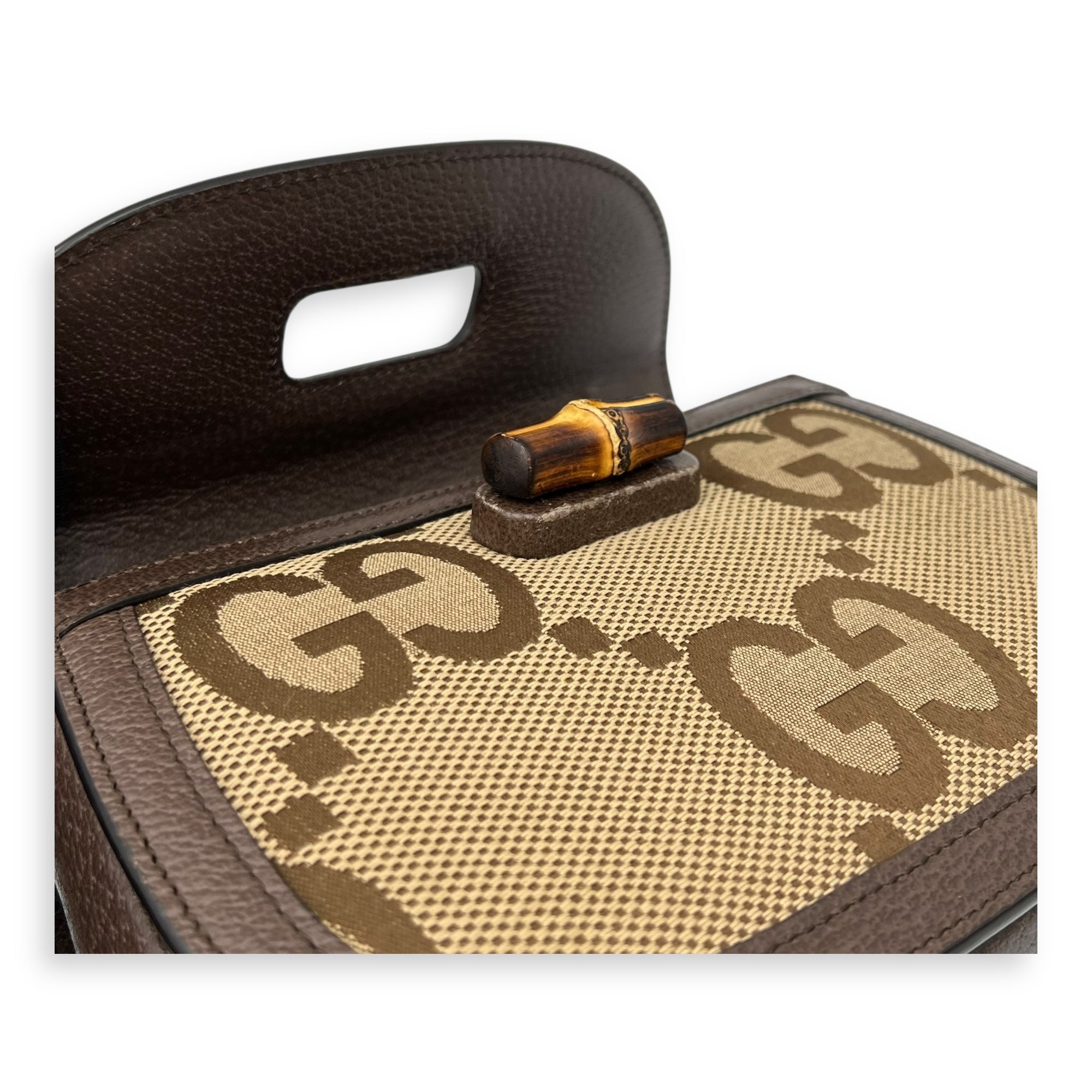 Bamboo Top Handle Bag Brown in Canvas, Gold hardware - Image 10